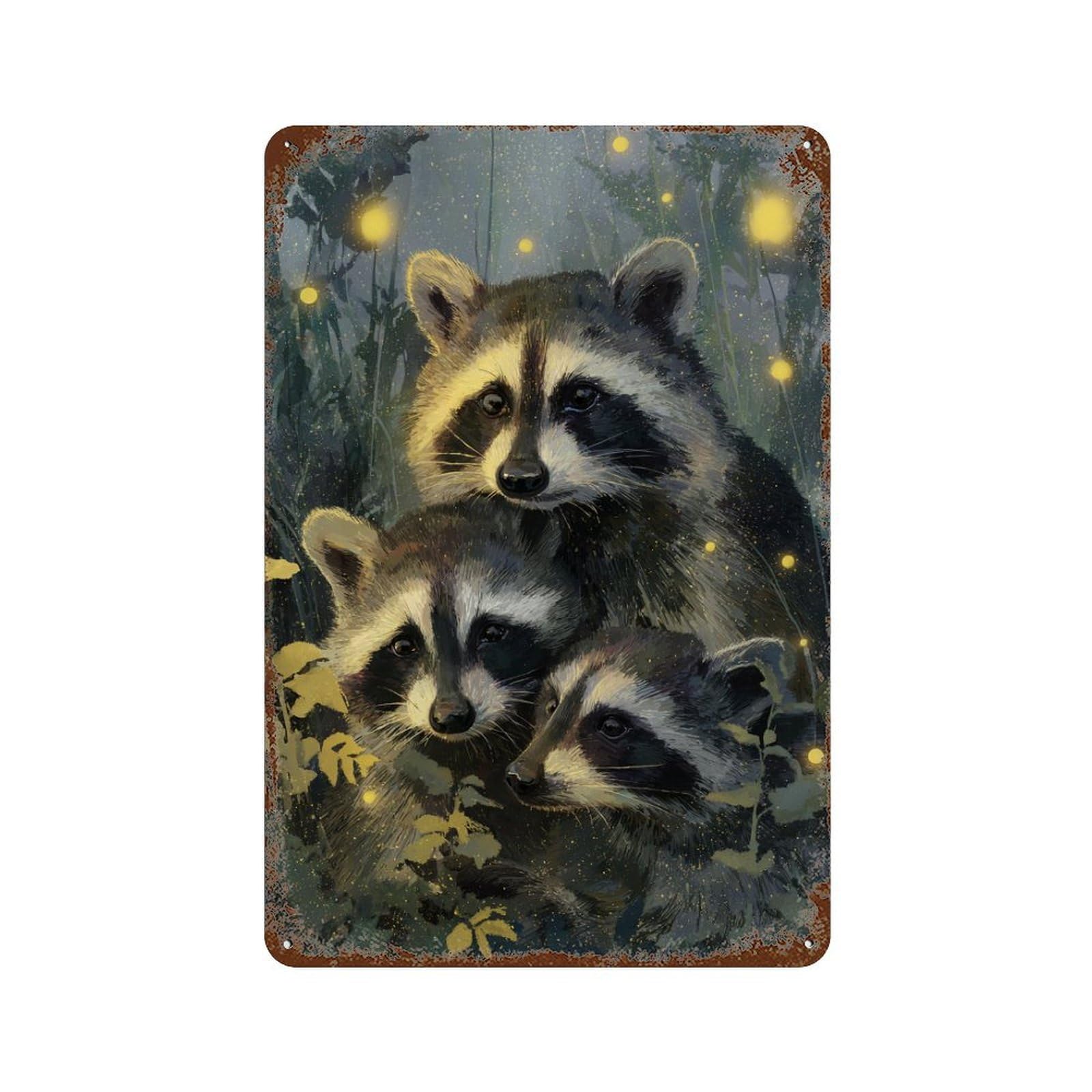 Garage Style Raccoons in The Night Distressed Metal Wall Sign 11.8"x7.9", Classic Wall Plaque for Bar And Workshop