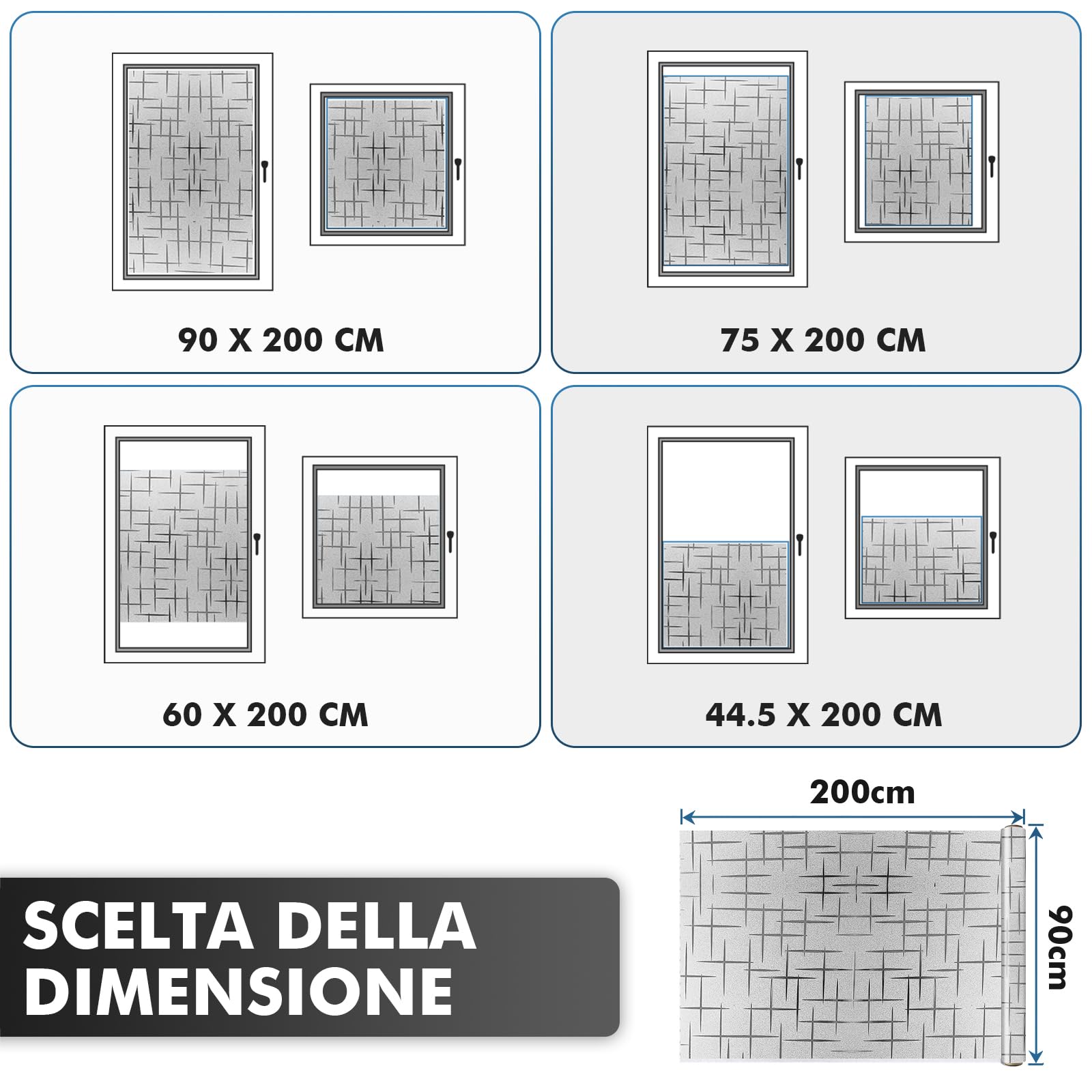 shinfly Opaca Pellicola per Vetri Finestre Privacy, Pellicola Adesiva per Vetri Elettrostatica 90x200cm, Protettiva anti-UV, Window Film Adatto per Ufficio Bagno Camera da Letto Soggiorno Cucina