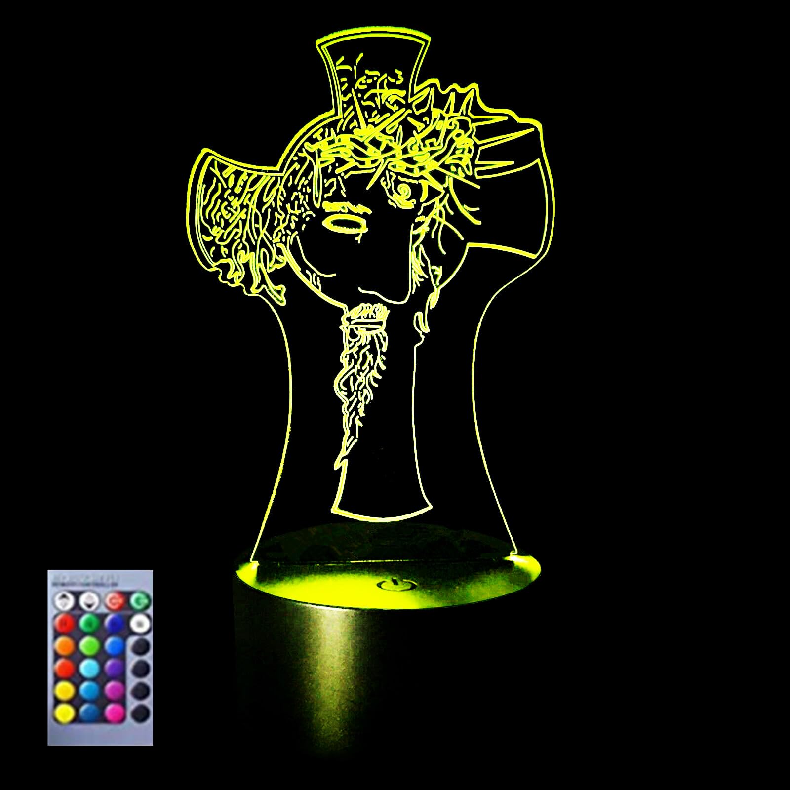 SUPERHONGJIHAO Luce notturna per bambini 3D Gesù Croce Lampada a Led con Telecomando 16 Cambiare Colore Regalo di Natale di Compleanno per il bambino