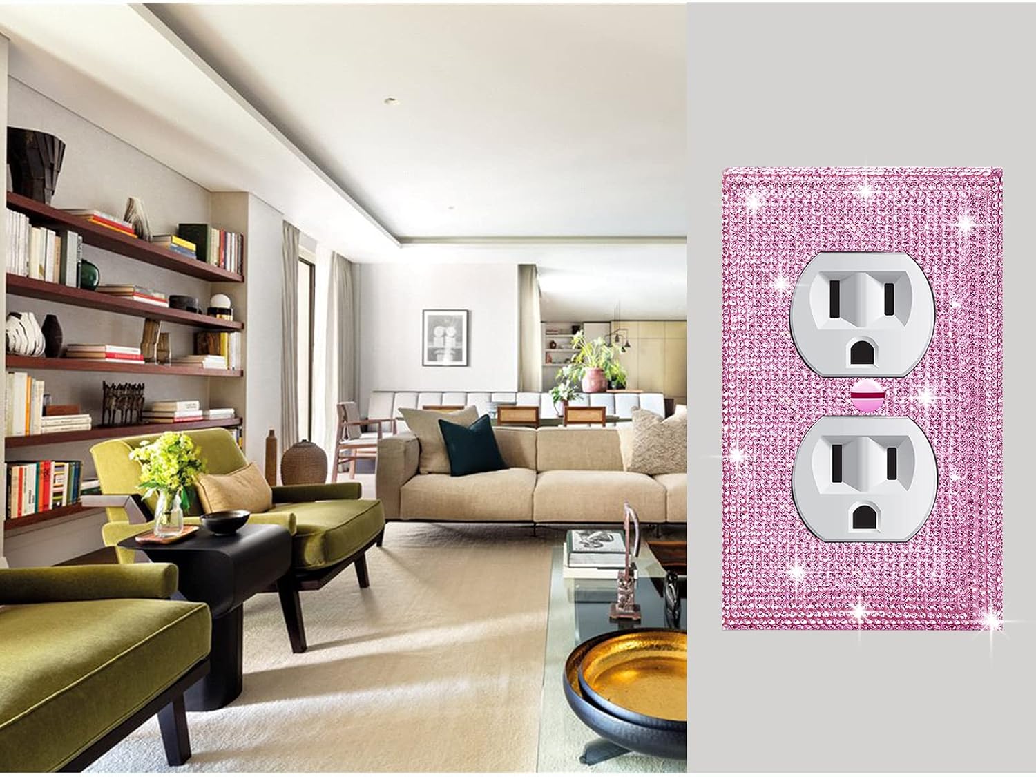 4 Pcs Silver Shiny Silver Pink Rhinestones Wall Plate Toggle Light Switch Cover Decorative Switch Plates Durable Switch Covers Socket Outlet Cover