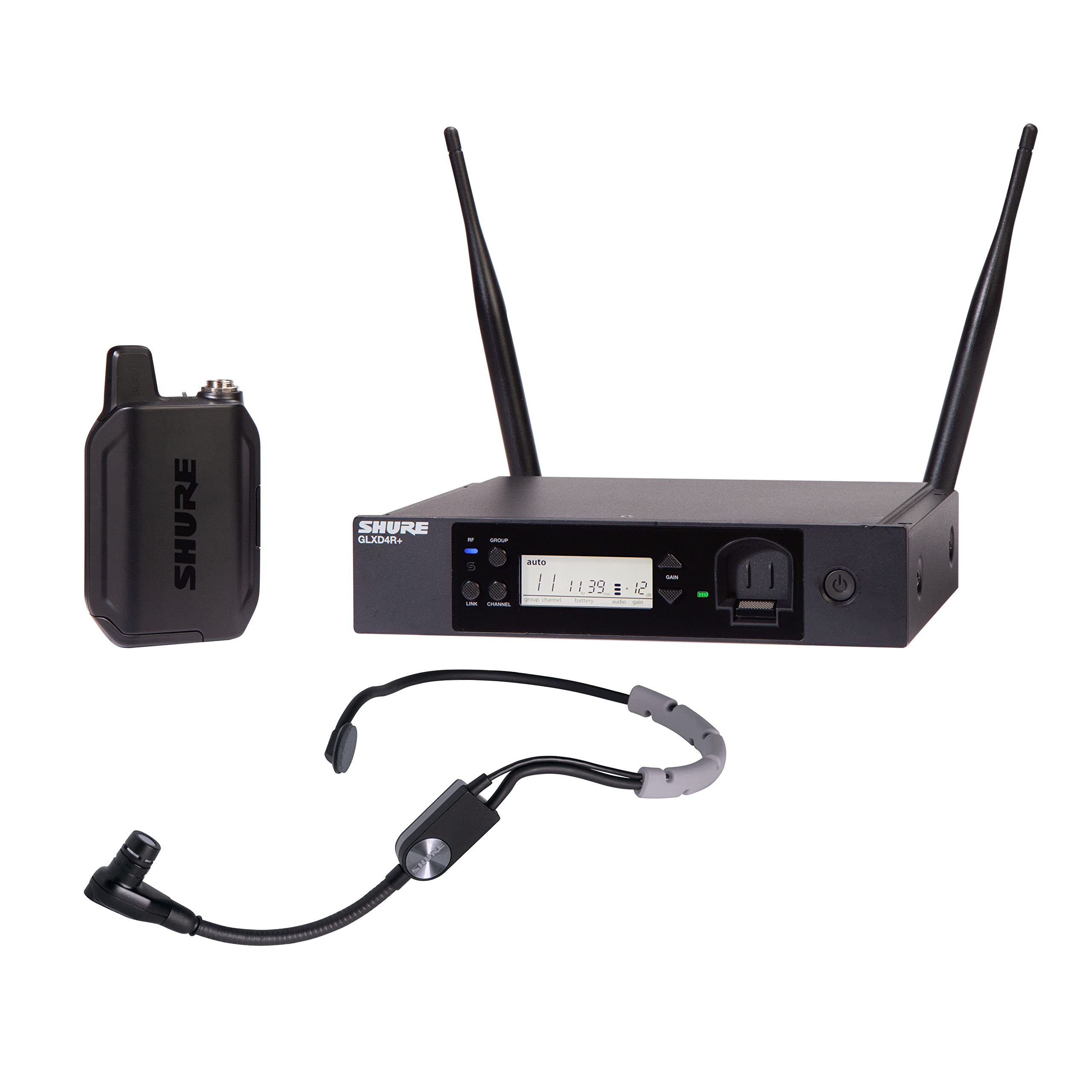 Shure GLXD14R+/SM35 Dual Band Pro Digital Wireless Mikrofonsystem - 12-Stunden Akkulaufzeit, 30m Reichweite | SM35 Headset-Mikrofon, Einzelkanal-Rack-Mount-Empfänger.