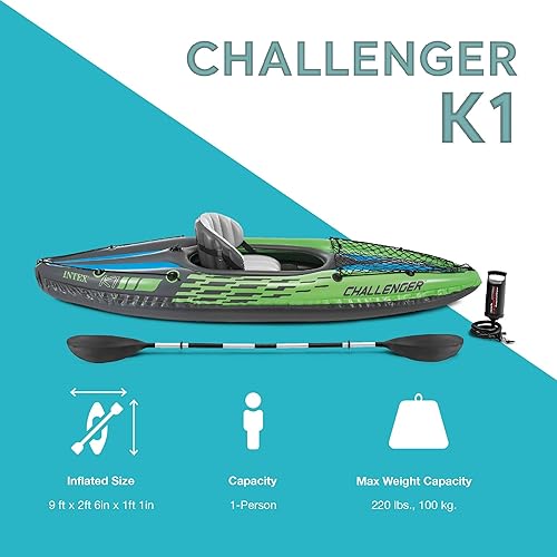 Miniatura 4 de Intex Challenger Kayak juego de kayak inflable con remos de aluminio y bomba de aire de alto rendimiento