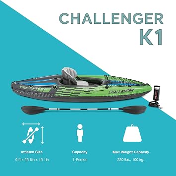 INTEX Challenger Inflatable Kayak Series: Includes Deluxe 86in Kayak Paddles and High-Output Pump SuperStrong PVC Adjustable Seat with Backrest Removable Skeg Cargo Storage Net
