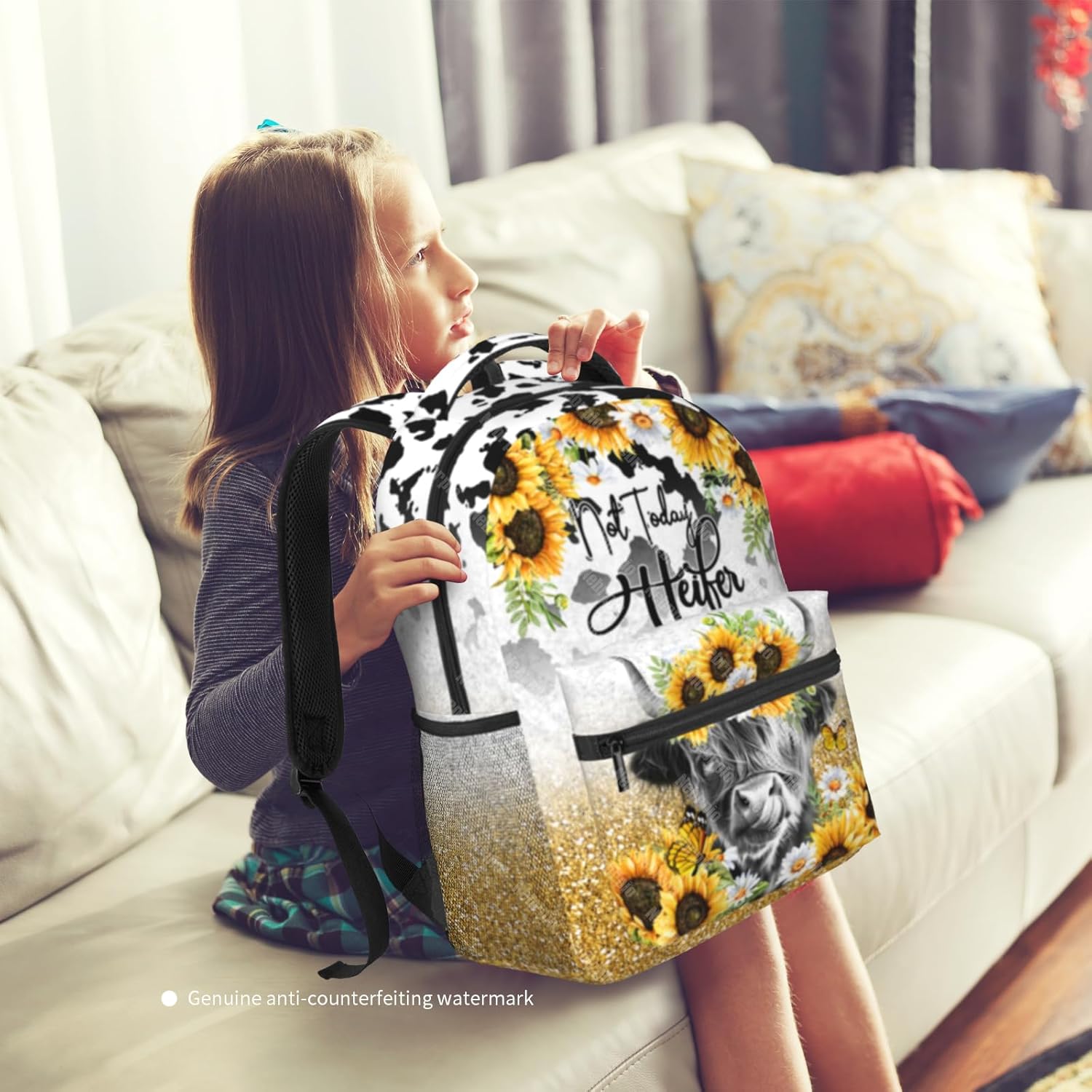 Cow Backpack Highland Cow Sunflower School Backpack Cow Print Bookbag For Kids Boys Girls Elementary Middle School For Camping Travel Back Pack - Image 4