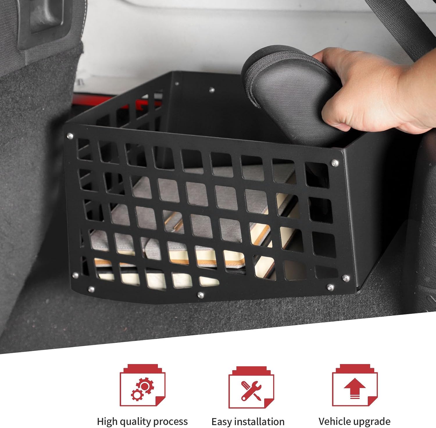 JeCar Aluminum Alloy Trunk Wheel Weel Molle Storage Organizer for 2007-2017Jeep Wrangler JK JKU (Passenger Side)