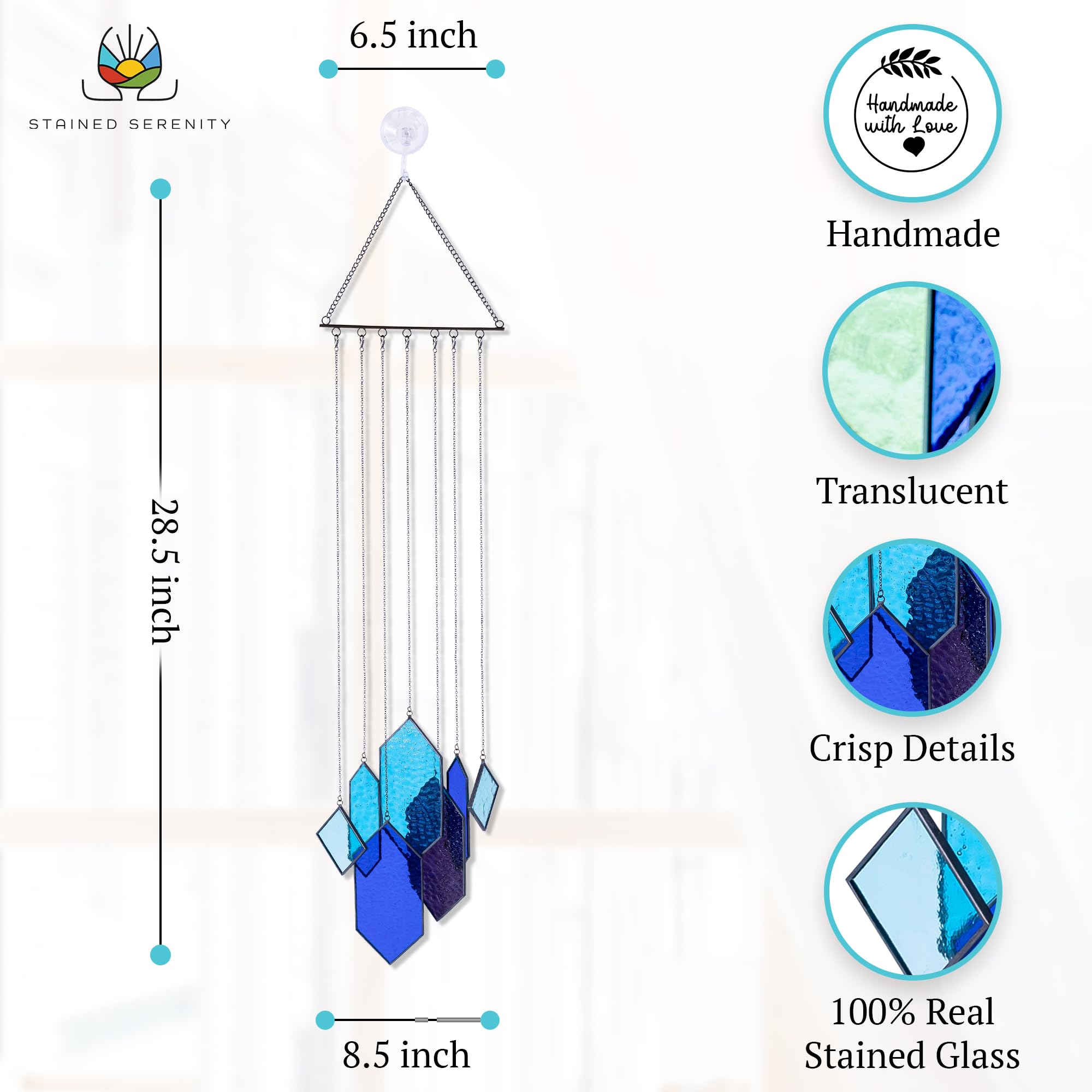 Stain Glass Window Hanging Decor Stained Glass Suncatcher Window Hangings Stained Glass Kit Sun Catcher for Windows Hanging Azure Blue Dream Panels Preassembled Real Glass Art