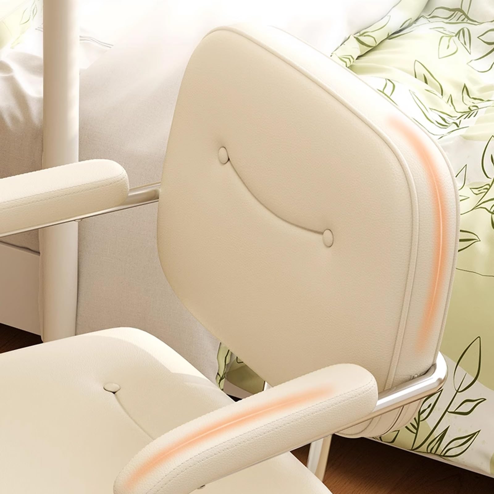 Ergonomiczne, białe krzesło biurowe z kółkami, wygodne krzesło biurkowe z podparciem oparcia, regulowana wysokość i nachylenie, kompaktowe krzesło komputerowe do domowego biura, makijażu, gier