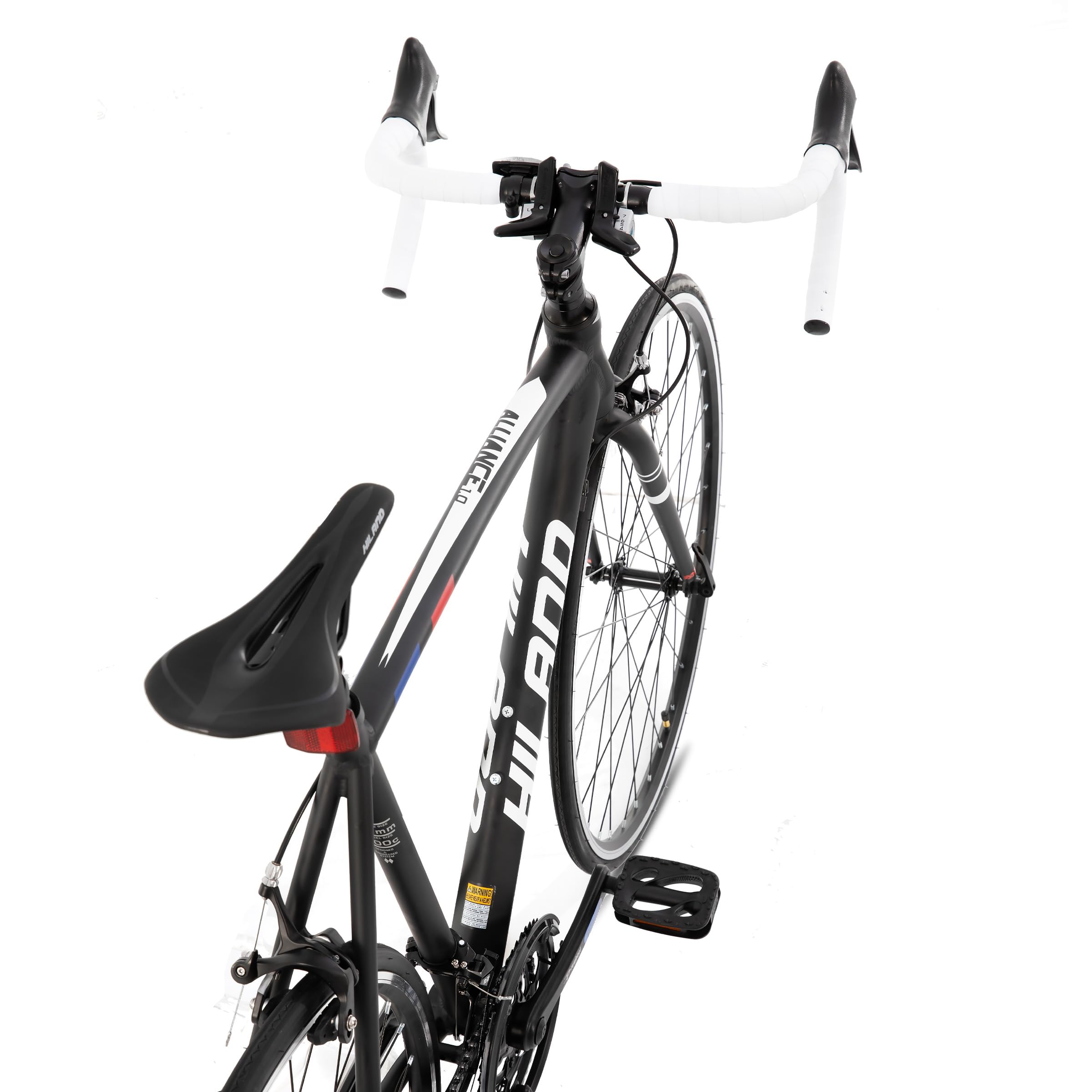 HILAND Alliance Bicicleta de Carretera 28 Pulgadas, 14 Velocidades, Cuadro de Aluminio de 49/53/57 cm para Hombre y Mujer, 700C Bicicleta para Uso Diario para Adultos, Negra/Blanca