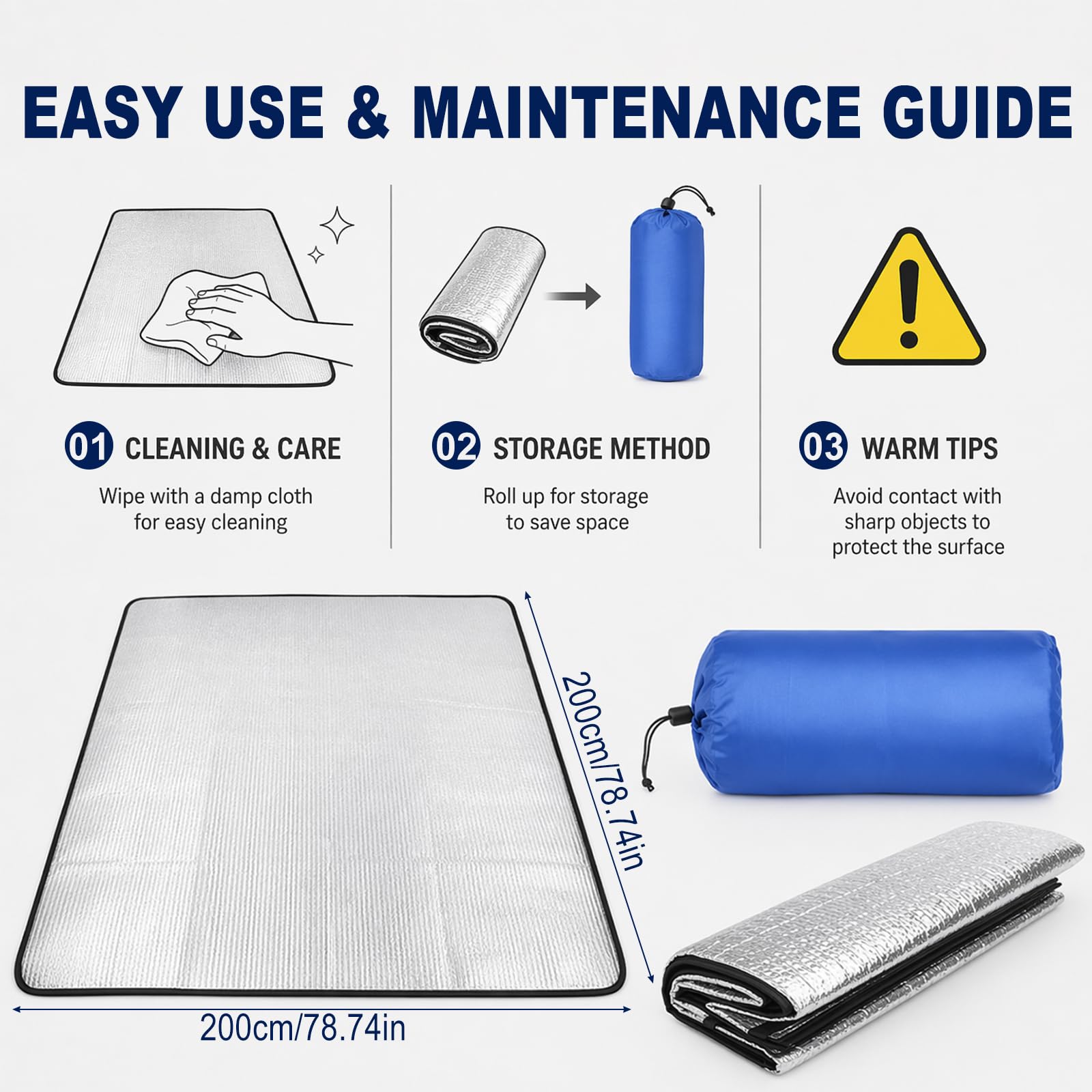 Alu Isomatte Schaummatten Schlafmatte für Camping Isoliermatte Isolierdecke Faltbare Zeltmatte Bodenmatte Thermomatte Matte aus Aluminiumfolie, 200 X 200 cm