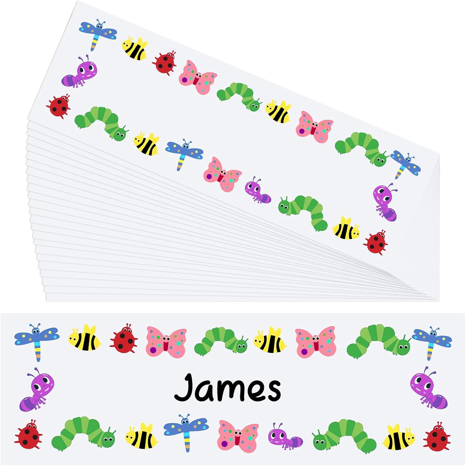 40 Pcs Bugs Name Plates Bugs Name Tags Stickers 9.5 x 2.88 Inch Insects Name Plates Classroom Accents Bulletin Board Decoration for Desks Lockers Back to School Party Supplies