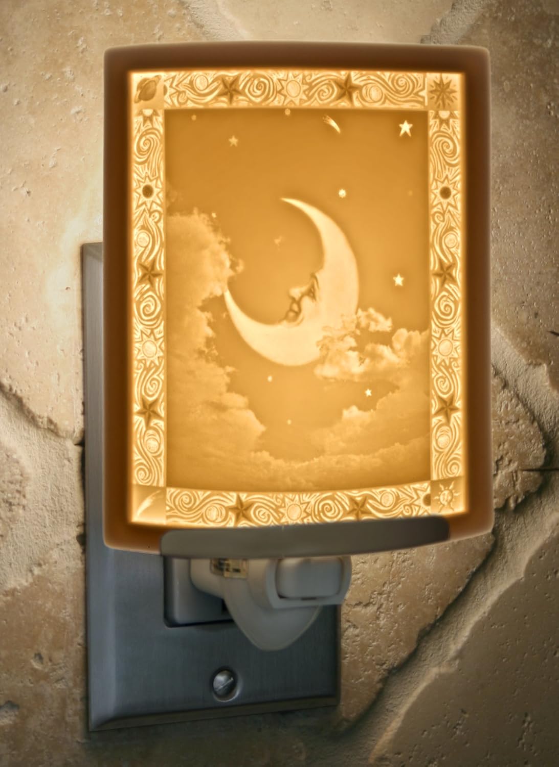 Man in The Moon - Translucent Porcelain Lithophane Night Light, Wall Plug in for Kitchen, Bath, Hall