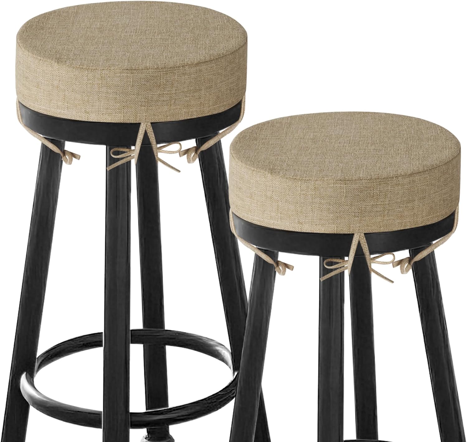 Bar Stool Cushions Round 3" Thick Round Seat Cushions for Chairs 2 Pack Non Slip Bistro Chair Pads with Machine Washable Cover (12 Inch, Beige) 2 Beige