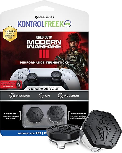 KontrolFreek Call of Duty: Modern Warfare III Performance Thumbsticks for PlayStation 4 (PS4) and PlayStation 5 (PS5) | 1 High-Rise, 1 Mid-Rise | Black/Clear