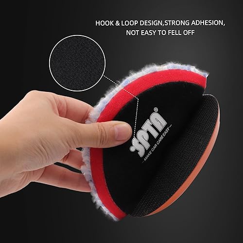 Miniatura 4 de SPTA Almohadilla de pulido de lana, 2 almohadillas de corte de lana gruesa de 5 pulgadas (4.921 in), almohadilla de lana gruesa, juego de