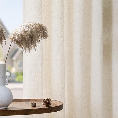 Miniatura 4 de jinchan Cortinas de lino suave, cortinas beige de 96 pulgadas de largo, cortinas de granja filtrantes de luz crema para sala de estar, dormitorio,