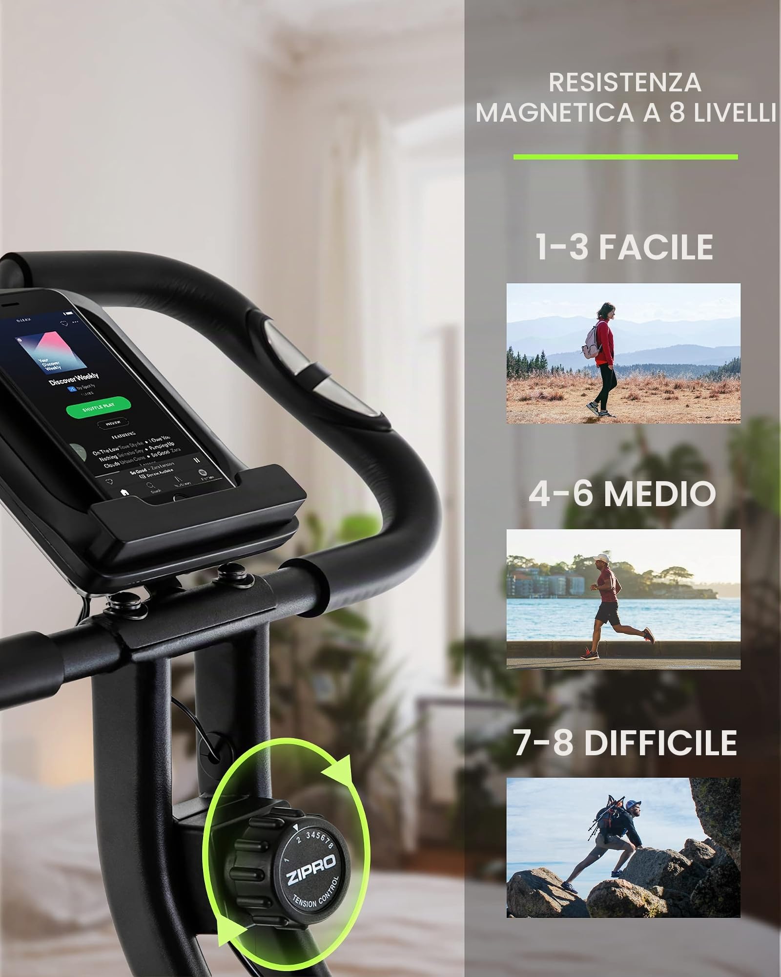 ZIPRO Cyclette da Casa Pieghevole con Magnetica Regolabile 8 Livelli, Sensori delle Pulsazioni, Display LCD e Sellino Comodo, Ciclette Silenziosa per Allenamento Cardio, Cyclette da Camera (Future X)