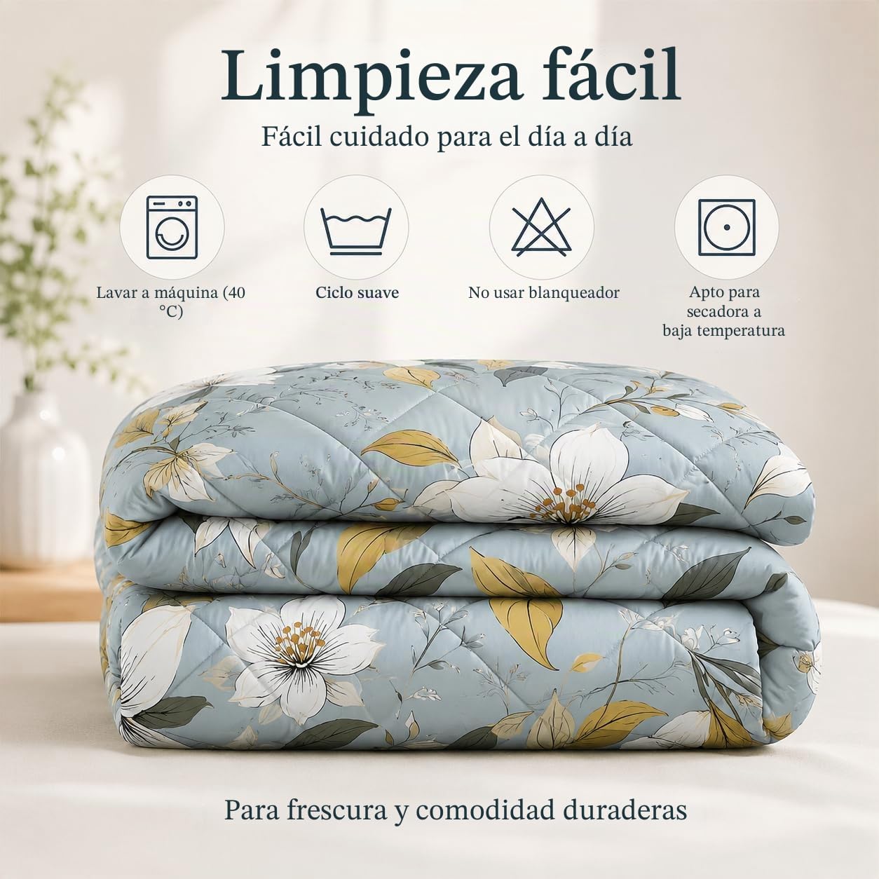 Edredon Cama 150 Flores, Relleno Nordico 220 x 240 4 Estaciones, Edredón Reversible Acuarela, Edredones Nordicos Estampados Floral con 2 Fundas de Almohadas 50x75 cm, Lavable G-515
