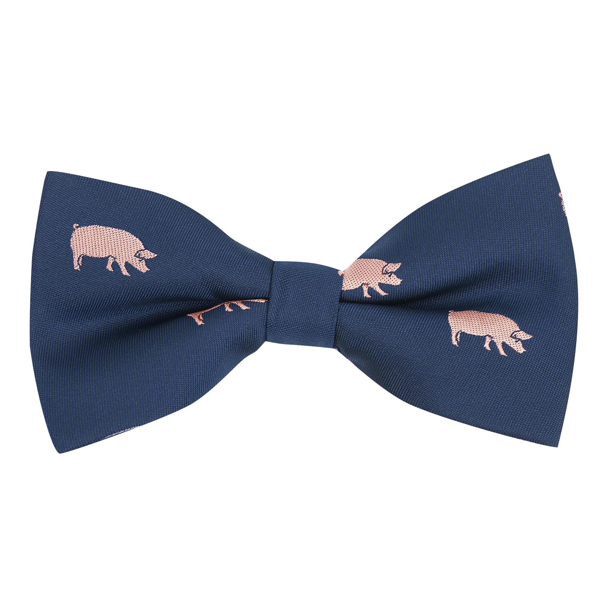 King & Priory Navy Blue Embroidered Pig Bow Tie