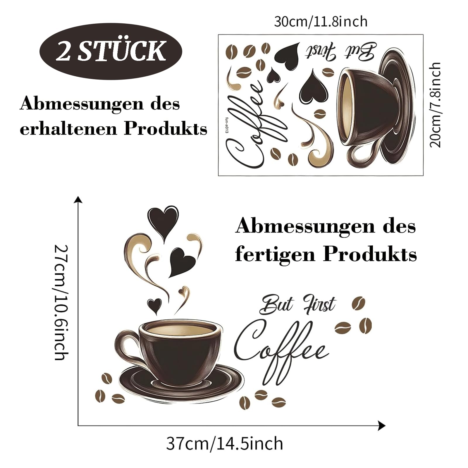 Pack of 2 Coffee Wall Stickers, Self-Adhesive, Coffee Wall Stickers, DIY Waterproof Stickers, Kitchen, Coffee Wall Tattoo for Coffee Shop, Office, Living Room, Dining Room - 2