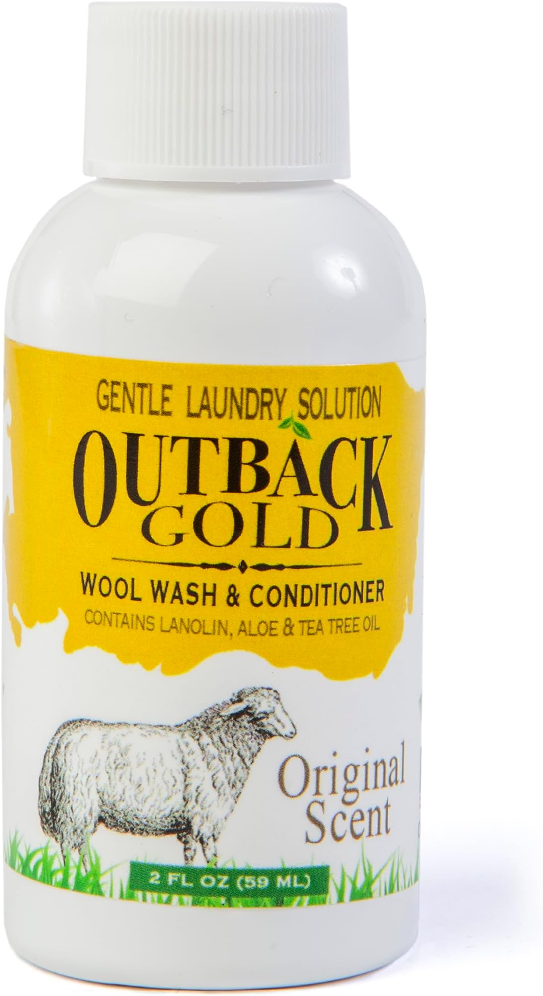Outback Gold Wool Wash, 2 oz, Original Scent, Natural Plant Based Liquid Laundry Detergent, Perfect for Wool, Cashmere, Silk, Sheepskin, Baby Items, Mild, Neutral pH, Made in USA