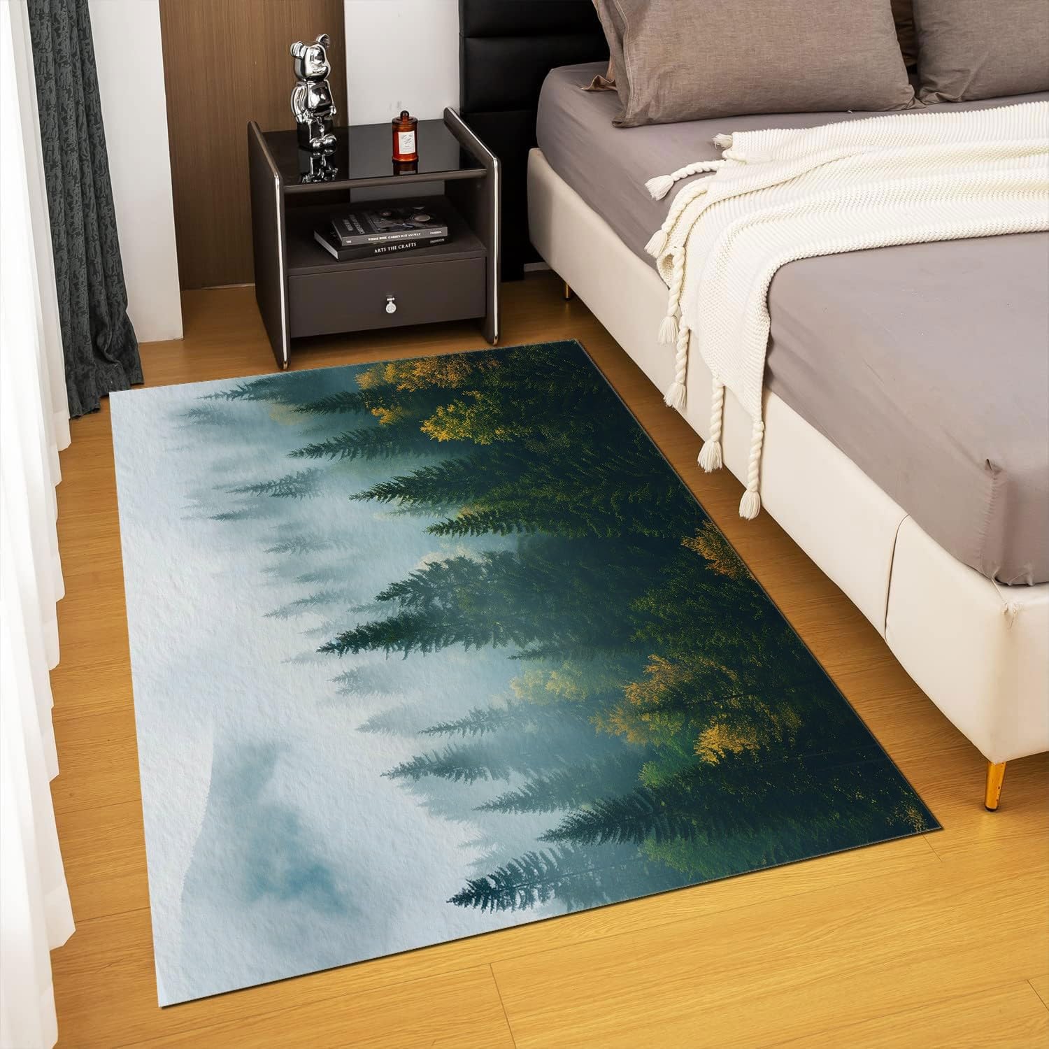 Franela Alfombras Antideslizantes 80x150cm Pintura de Paisaje de Paisaje Natural Alfombra Suave y Esponjosa que No se Desprende, Verde Alfombras Para Interiores Para Sala de Estar, Dormitorio, Comedor