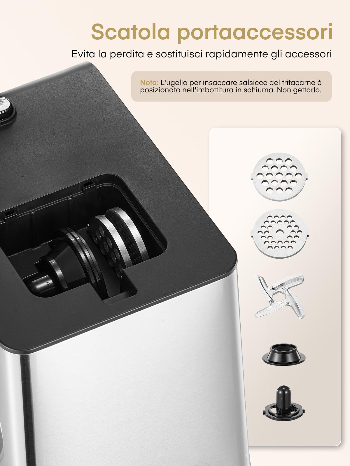 FOHERE Tritacarne Elettrico 3200W Max con 3 Piastre e 3 Tubi | Tritacarne professionale in acciaio inox con 2 lame e kit Kubbe per casa e selvaggina