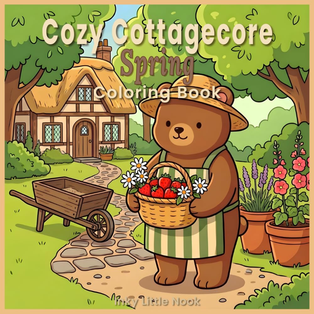 Cozy Cottagecore Spring Coloring Book: Relaxing Cottagecore Gardening and Woodland Landscapes, Cozy Springtime Aesthetics Coloring Book