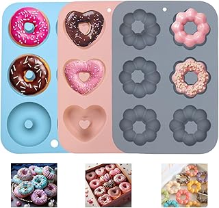 3pcs Silicone Donut Molds for Baking Round/Heart/Pumpkin Shaped Donut Pans 6 Cavity Nonstick Mini doughnut Pan BPA Free Heat Resistant Donut Baking Pan