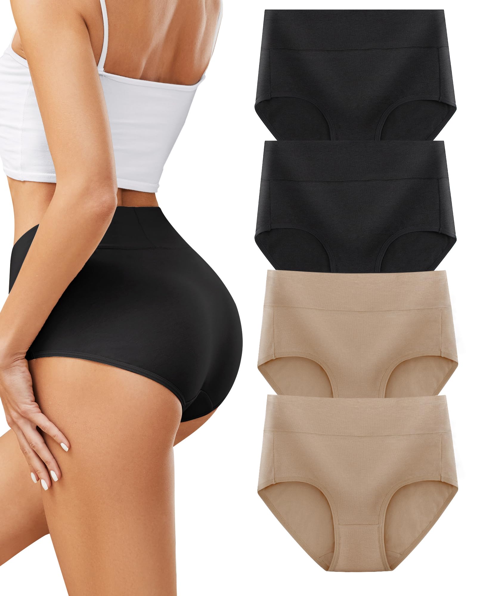 VOENXE Slip Donna Cotone Vita Alta,Mutande Culotte Comode Elastiche,Intimo Mutandine Post Parto,Donna Mutanda Controllo della Pancia,Traspirante Biancheria Women Underwear Pantaloncini,Pacco da 4