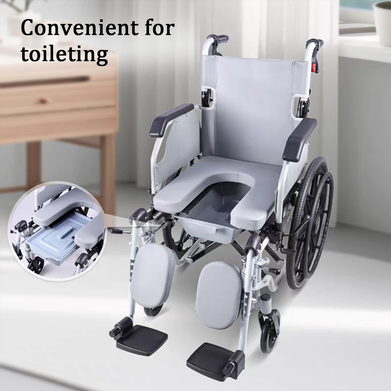 Silla de Ducha con Ruedas y WC, Silla de Baño Geriatrica Plegable, Silla De Ruedas De Transporte Plegable Ligera,Aluminio, Freno en manetas, Capacidad de Carga 100 kg(58*93*89cm/22.8*36.6*35in)