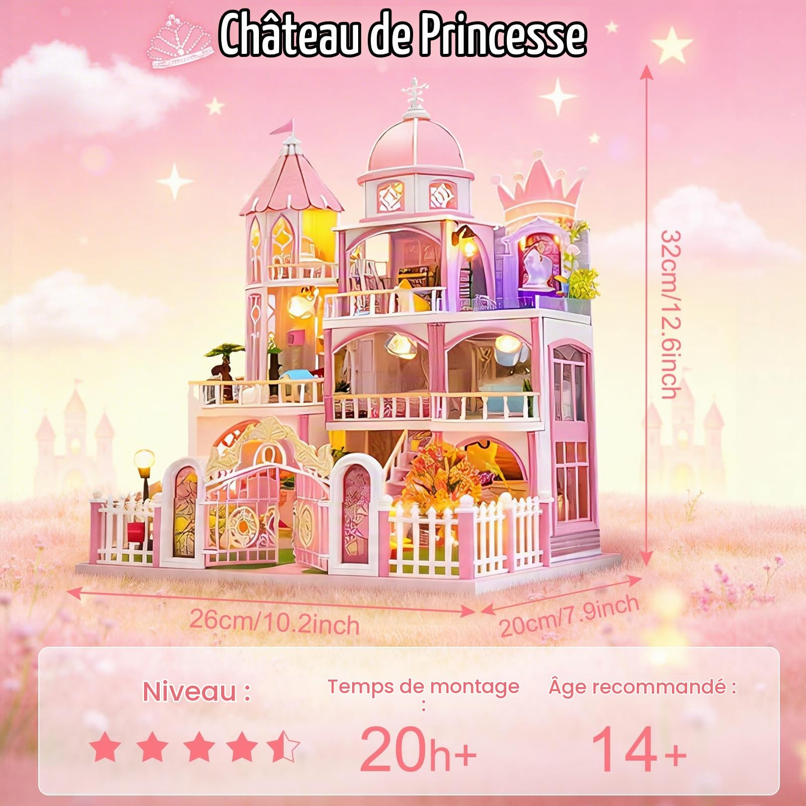 Cuteefun DIY Maquette Maison Miniature Kit avec LED-Château de Princesse