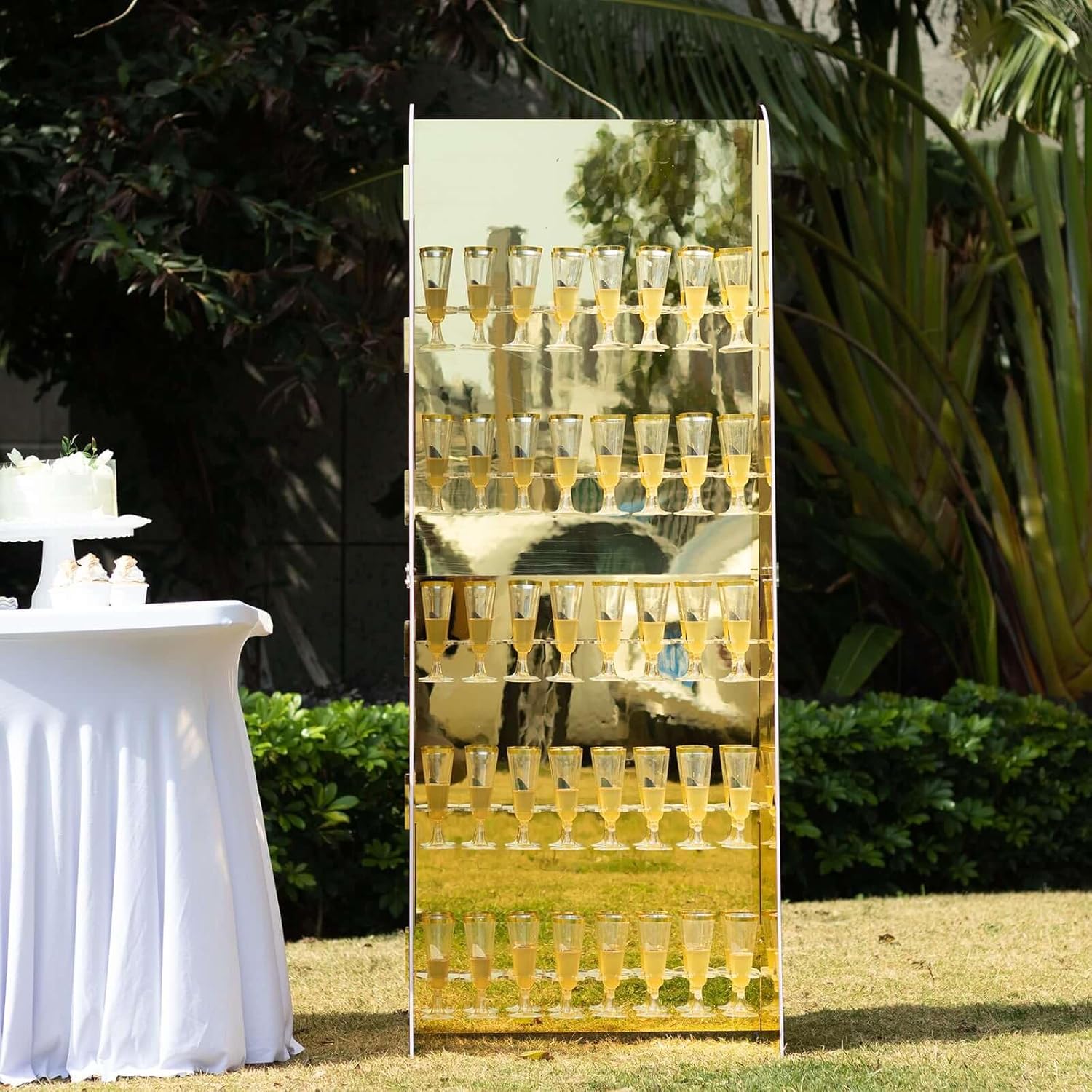 5-Tier Gold Acrylic Champagne Wall Glass Holder – 5ft Stemware Rack Holds 40 Flutes – Elegant Drink Display & Organizer for Weddings, Cocktail Parties, Bars, Events & Celebrations
