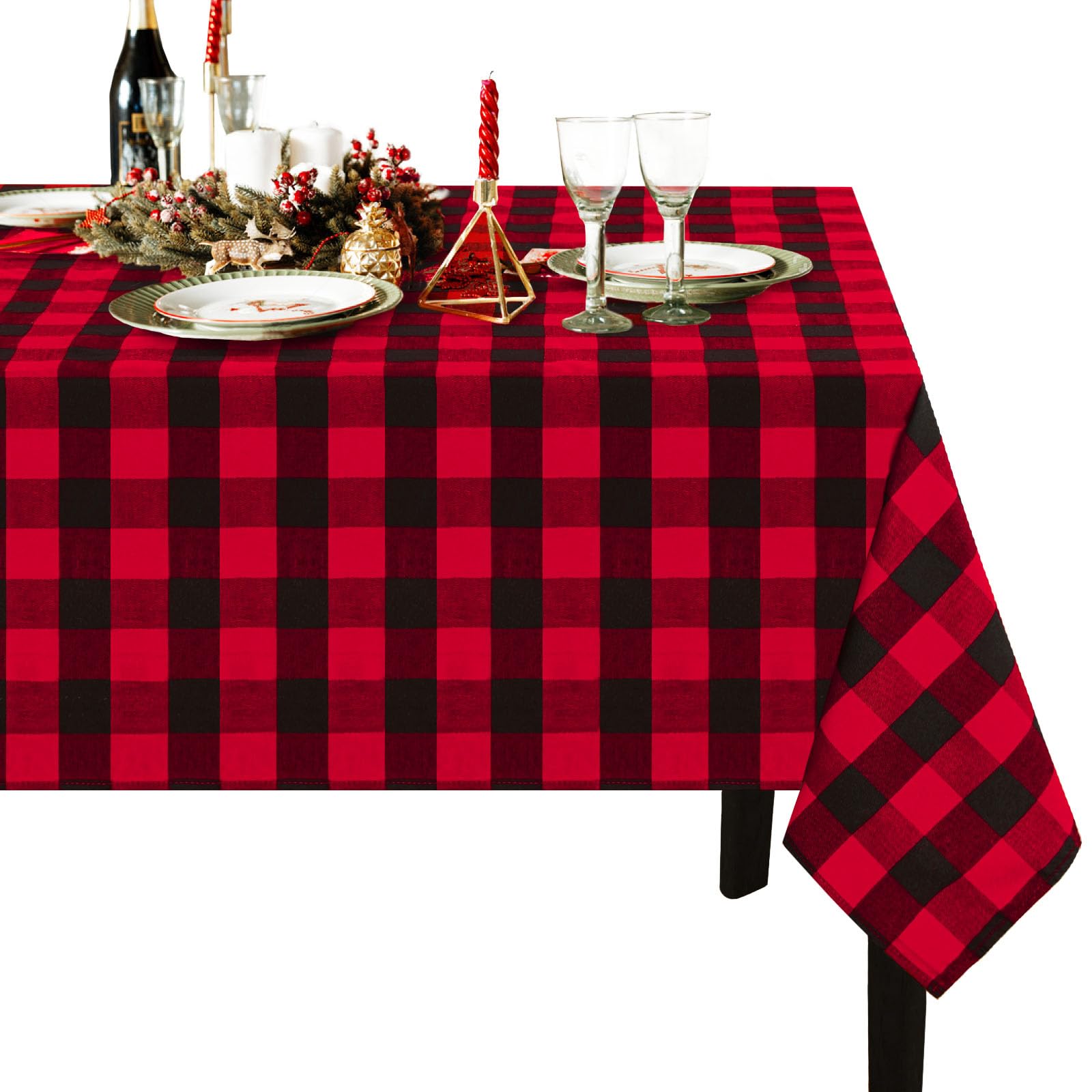 Tischdecke Kariert Schwarz Rot Karierter Rechteckig Tischdecke für Party Picknick Outdoor Geburtstag Abendessen Dekor 140x300 cm