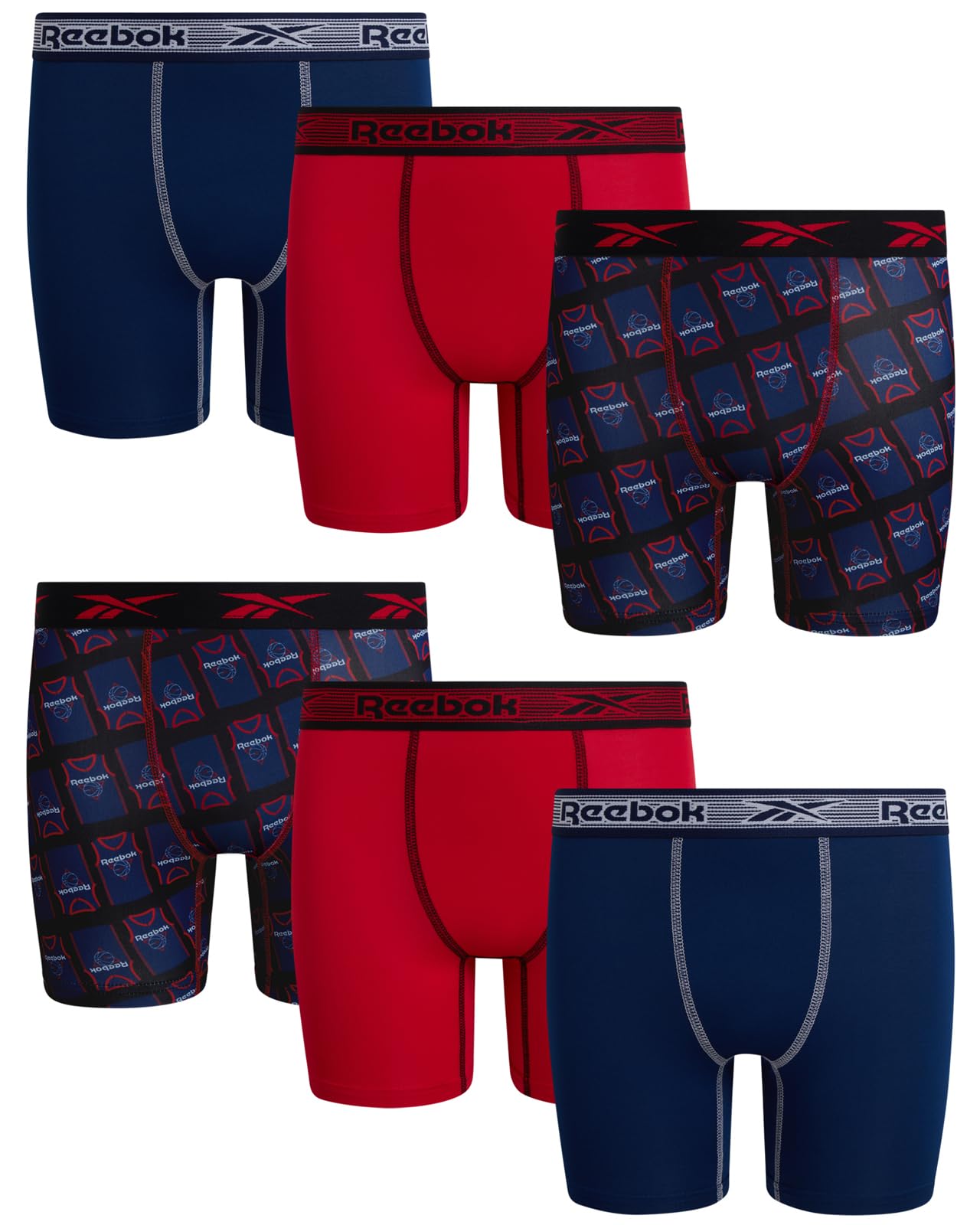 Reebok Boys Boxer Briefs - 6 Pack Performance Soft Stretch Breathable 5” Inseam Boxer Briefs Boys Underwear (6-18)