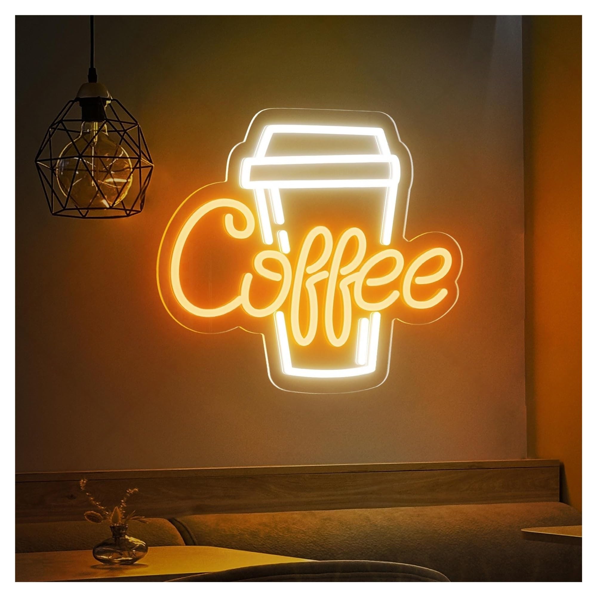 SHOUXI Sign Lamp Coffee Cup Neon Sign, Suitable for Cafe Restaurant Decor with Brightness Adjustable 38cm