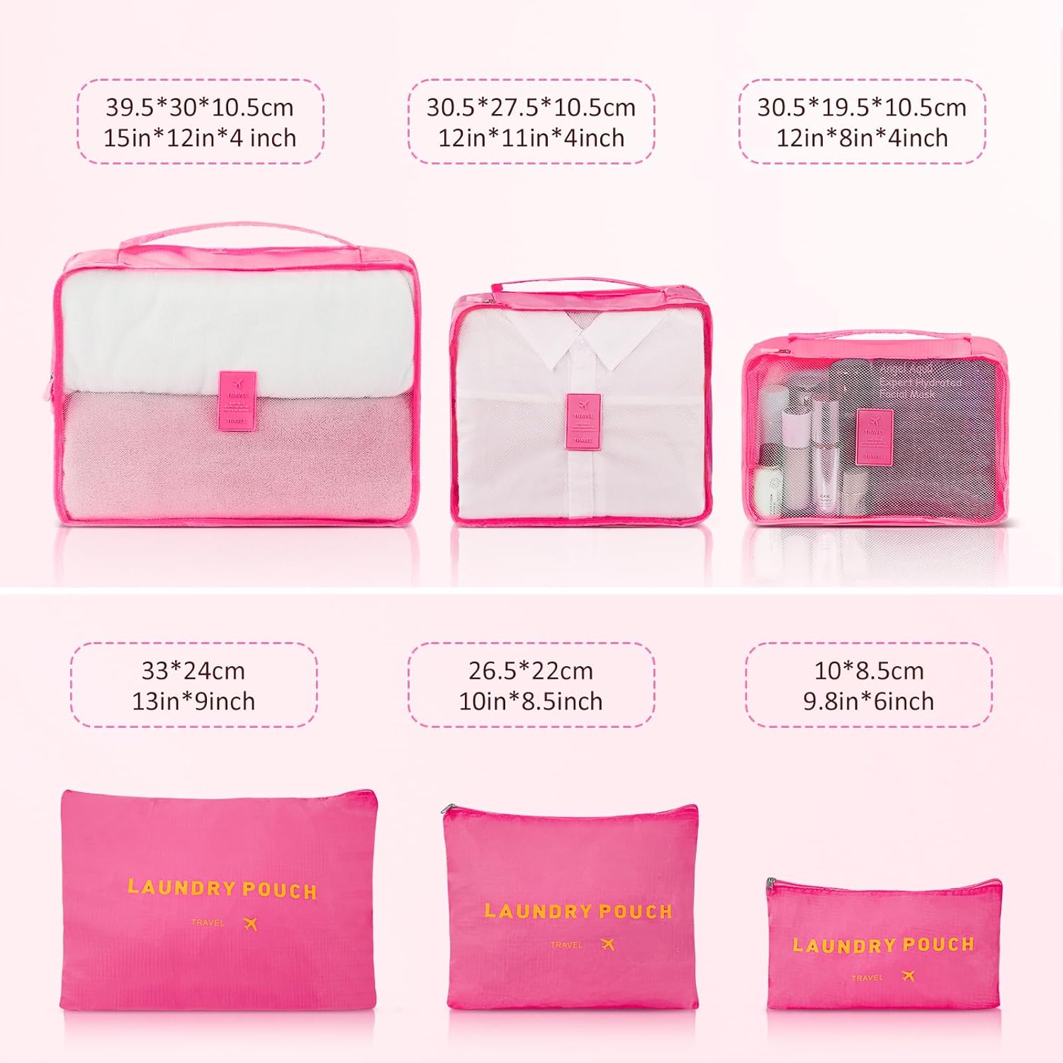 3 Piece Luggage Sets ABS Hardshell Suitcase with Spinner Wheels with 6PC Packing Bags(20/24/28inch)