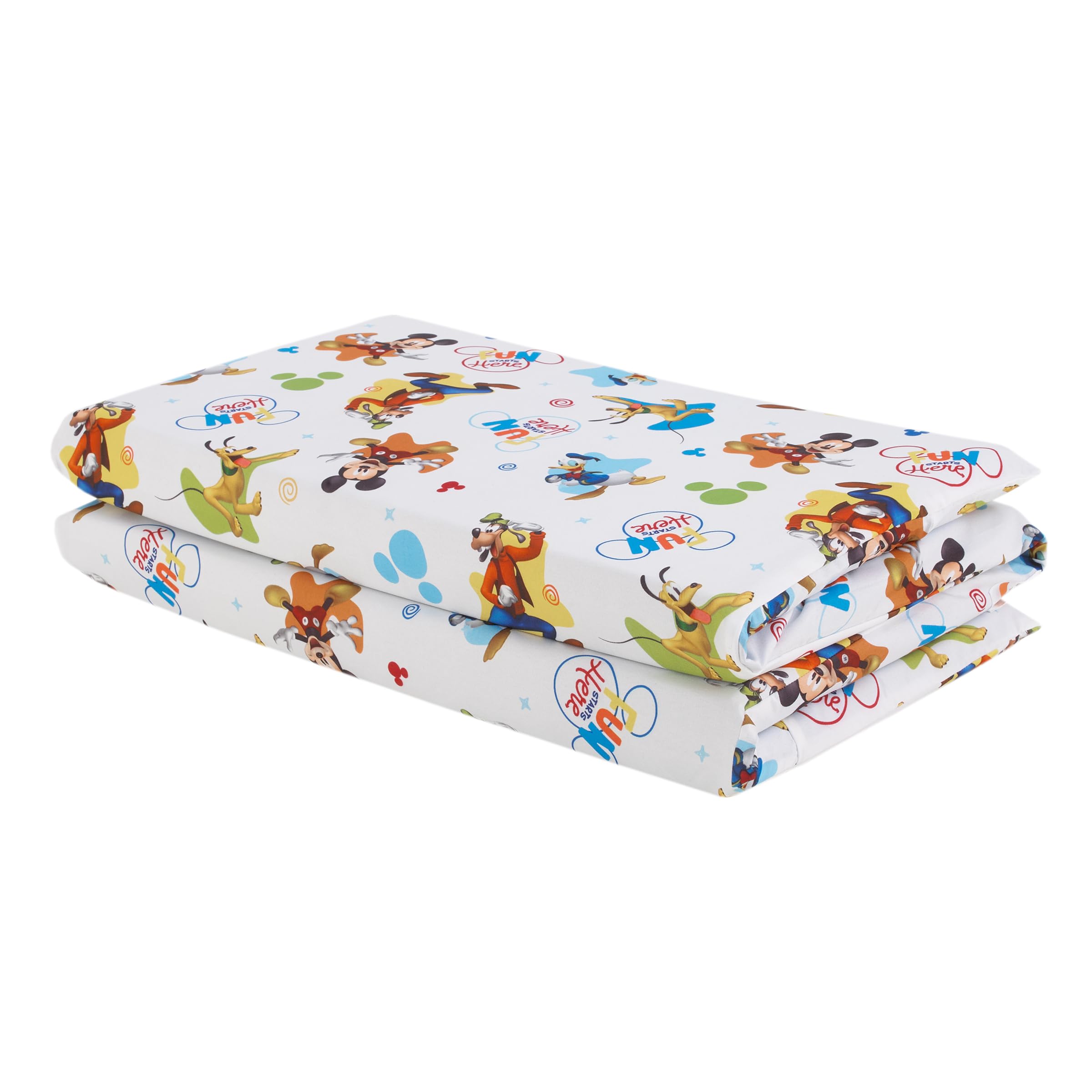 NoJo Disney Mickey Mouse Blue, Red, Green, Yellow, and White, Donald Duck, Pluto, and Goofy, Fun Starts Here Preschool Nap Pad Sheet