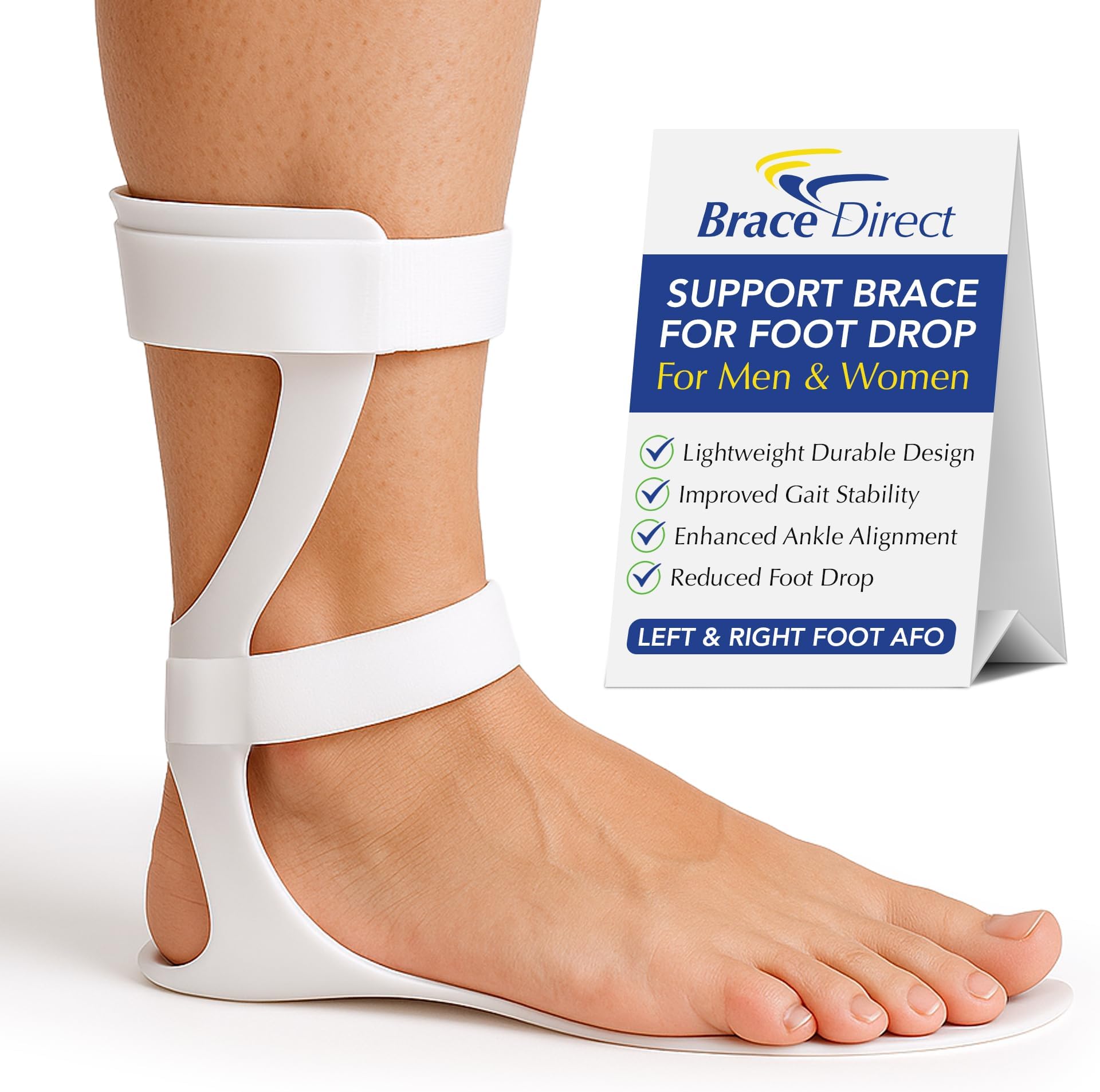 Semi-Rigid Leaf Spring AFO for Foot Drop - Lightweight Posterior Ankle-Foot Orthosis - Trimmable Fit (Men’s Left)