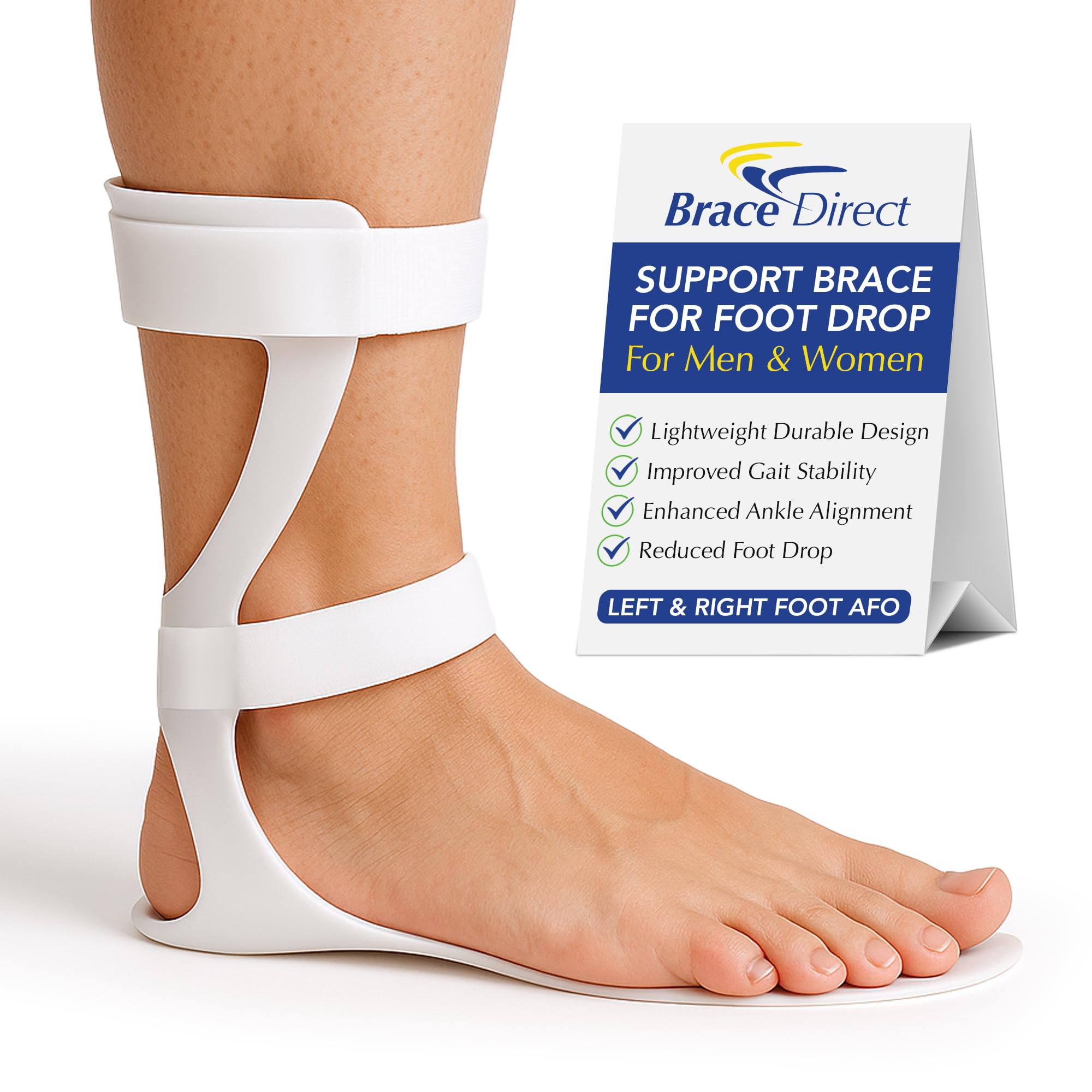 Brace Direct Semi-Rigid Leaf Spring AFO for Foot Drop - Lightweight Posterior Ankle-Foot Orthosis - Trimmable Fit (Women’s Left)