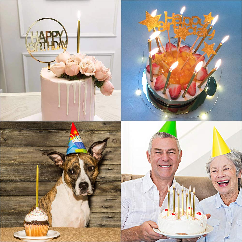 Lot de 12 bougies longues et fines pour gâteau d'anniversaire - Champagne doré - Pour anniversaire, fête de mariage - Décorations de cupcakes