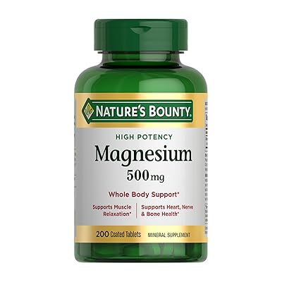 Nature's Bounty Magnesium 500 mg Tablets, High Potency Magnesium Supplement for Bone & Muscle Health, Whole Body Support, 200 Count (Pack of 1)