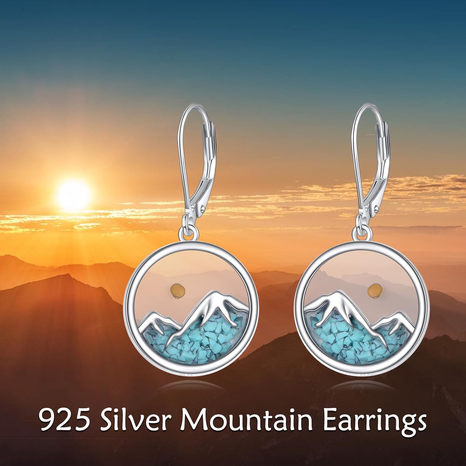 YFN Turquoise Mountain Earrings Sterling Silver Mustard Seed Drop Earrings Mountain Jewelry Gift for Skiers, Hikers, Campers, Climbers and Nature Lovers - Image 4