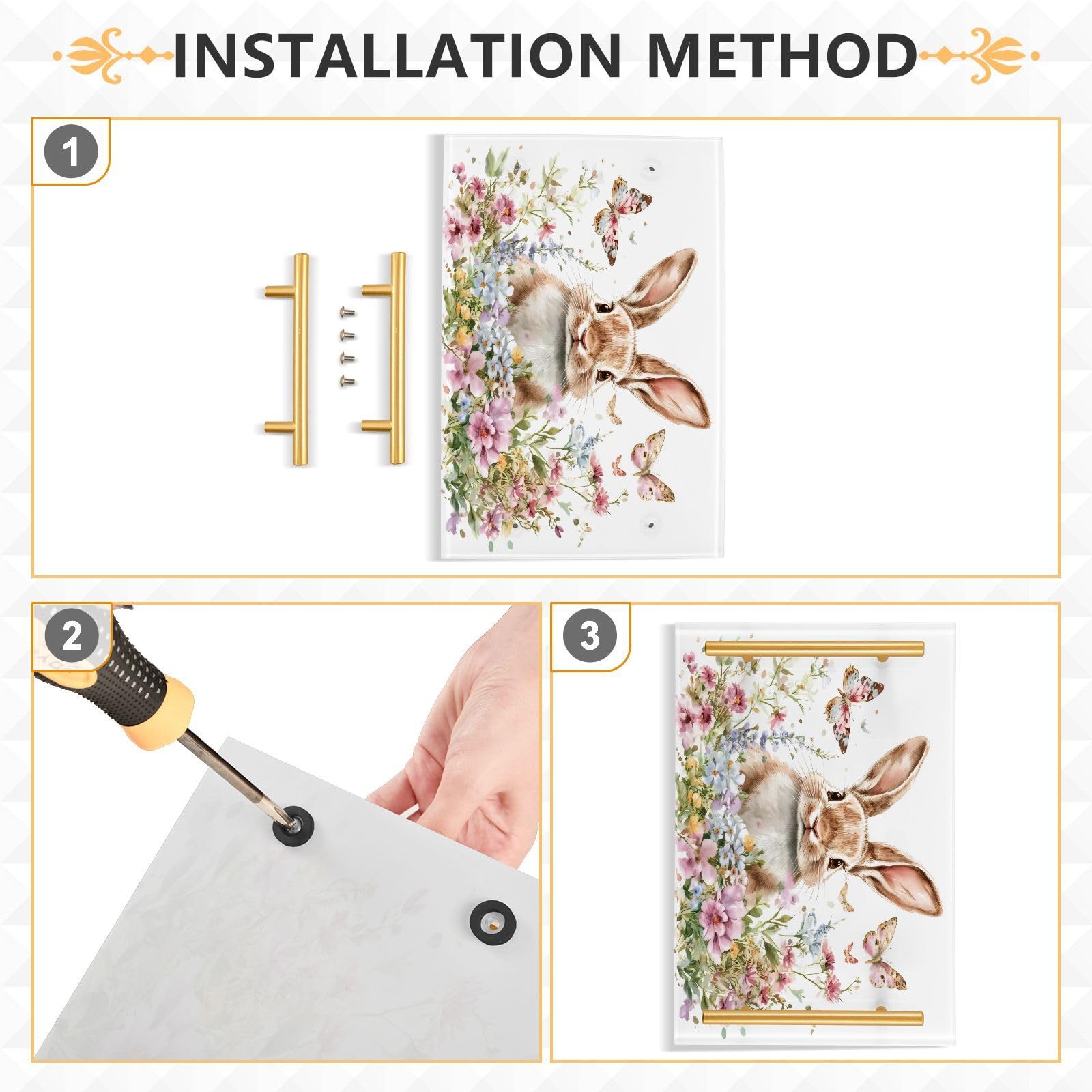 GUIJI Flower Bunny Acrylic Tray, Perfume Cosmetic Jewelry Decorative Trays Bathtub Organizer, Living Room Kitchen Serving Tray with Gold Handles