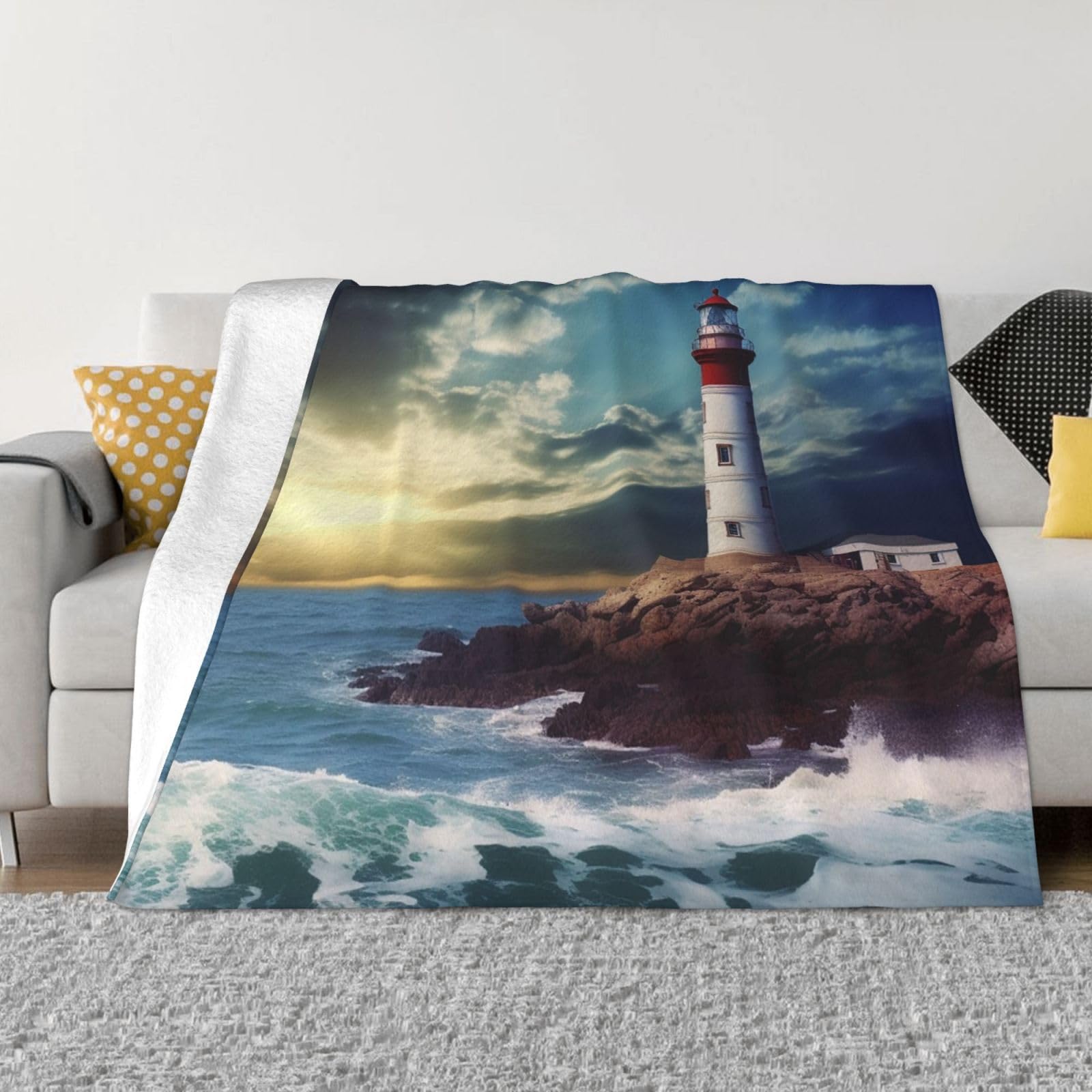 Couverture micro-polaire ultra douce 127x101 cm plaid flanelle motif phare