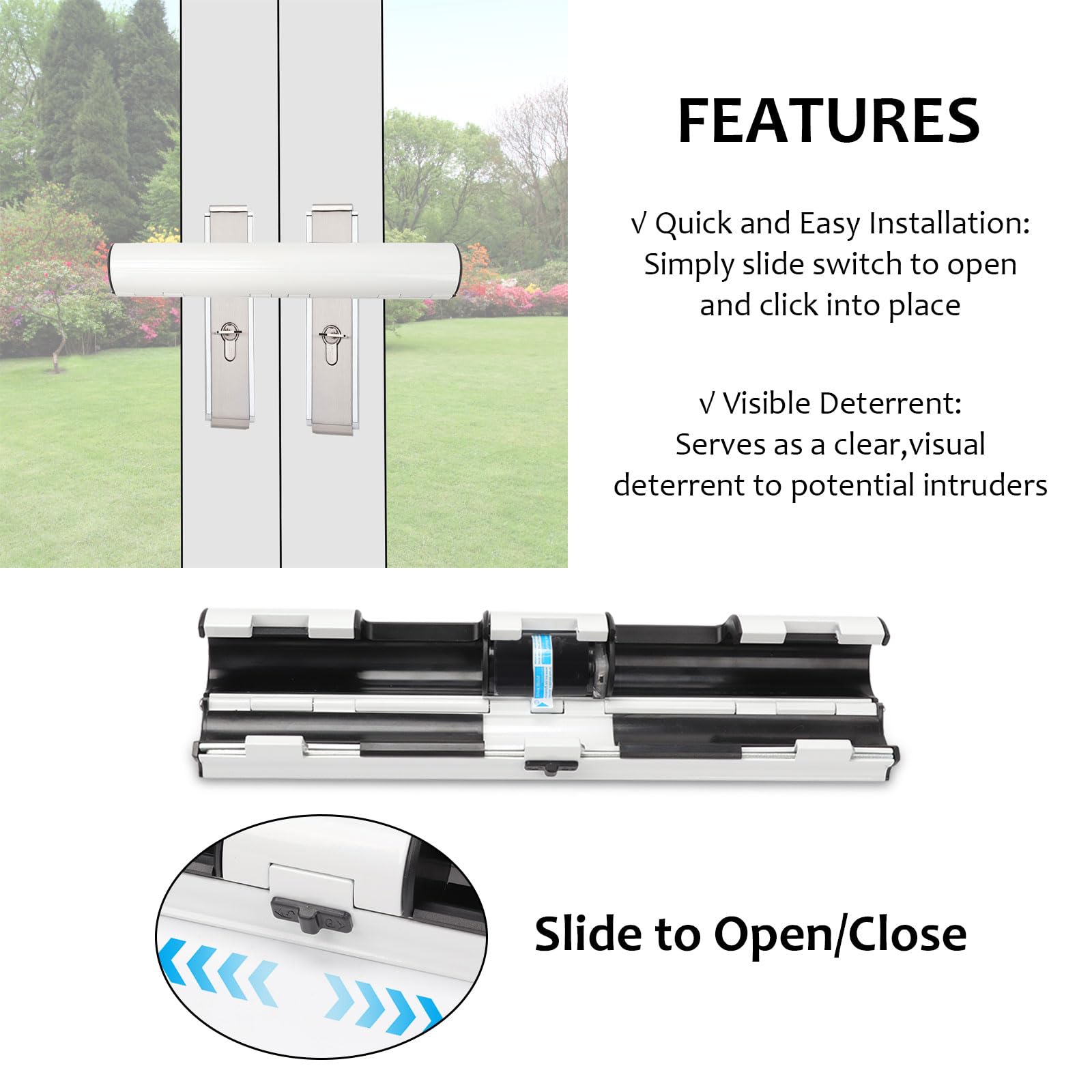 Verrous de sécurité pour porte de patio en alliage d'aluminium - Verrou de sécurité universel de 30 mm pour portes doubles (avec alarme)
