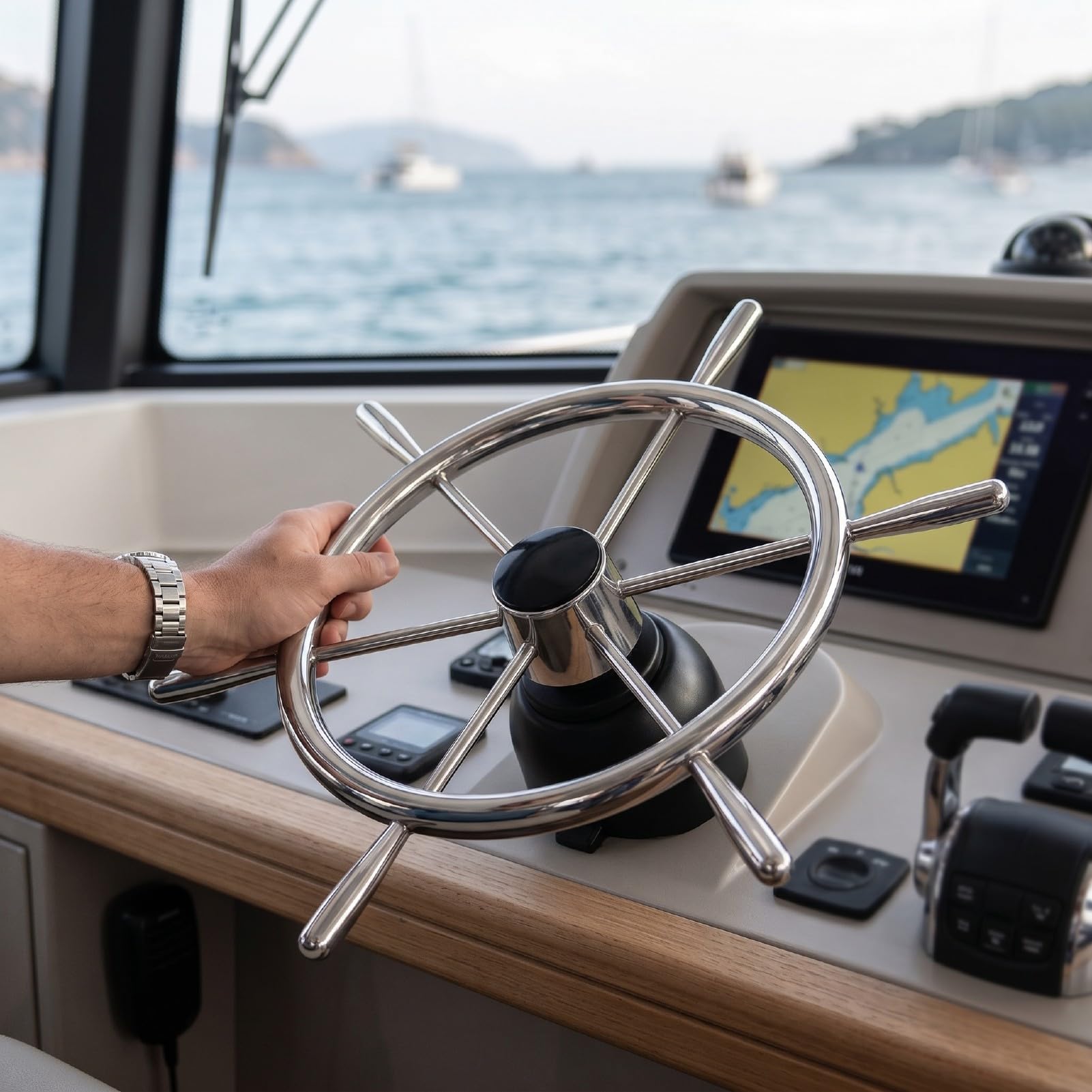 Bootslenkrad Aus Edelstahl 15,7 Zoll für Besitzer von Yachten Schnellbooten Fischerbooten 8-Speichen Marinen Lenkrad Passt auf Konische Welle von 3/4 Zoll Polierte