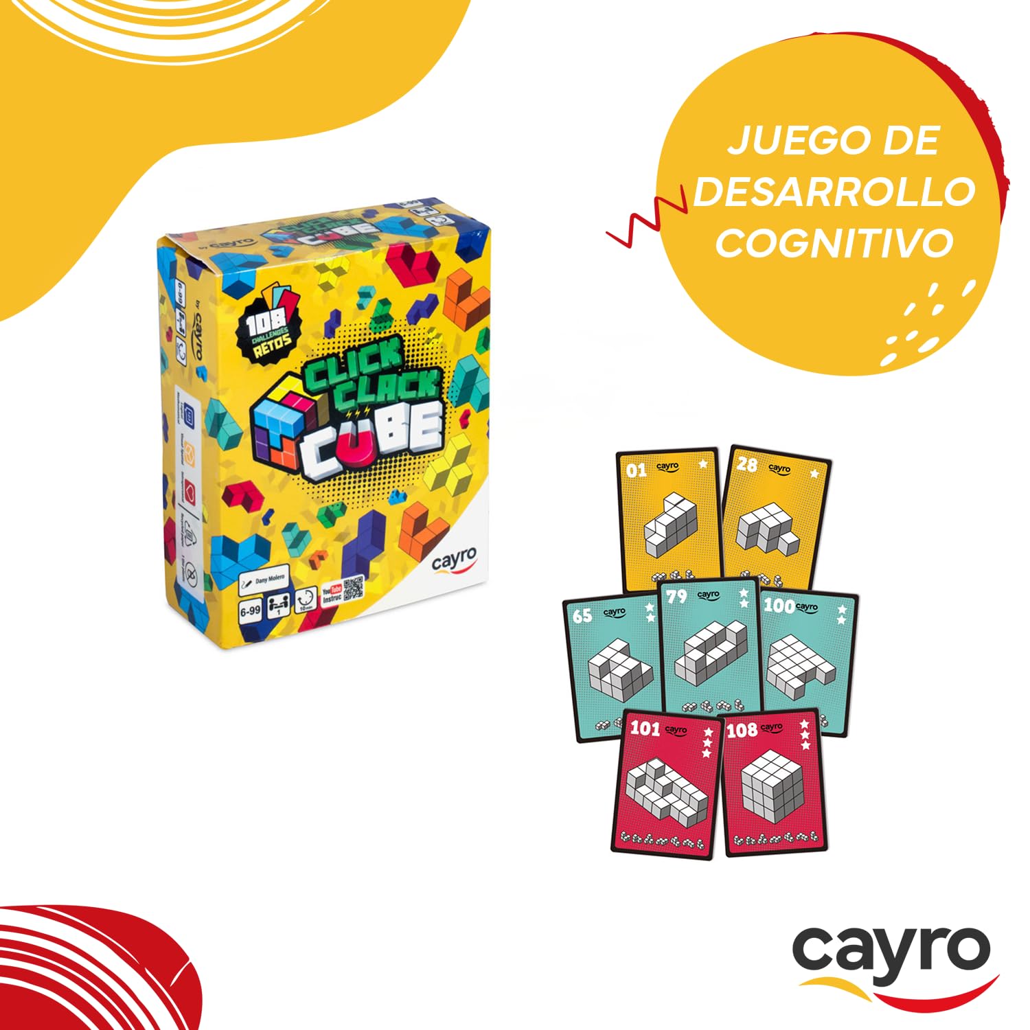 Cayro - Click Clack Cube - Coloca Las Piezas Correctamente para Superar los Retos - Juego de Habilidad - Estructuras - 1 Jugador