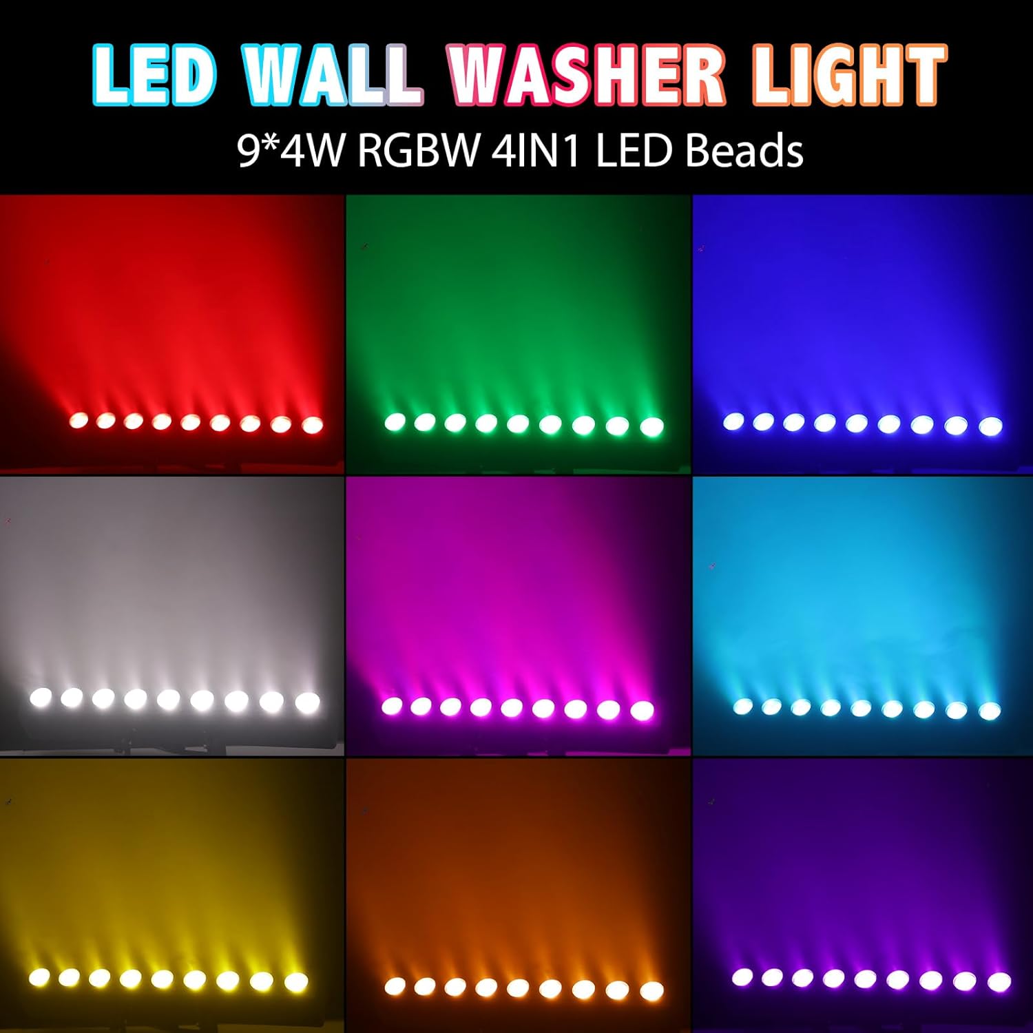 LED Stage Wash Light Bar,50W 9 LED 4IN1 RGBW DJ Stage Lights Bar with Remote Control Sound Activated DMX Stage Light for Church Events Wedding Disco Party DJ Lights 4Pack