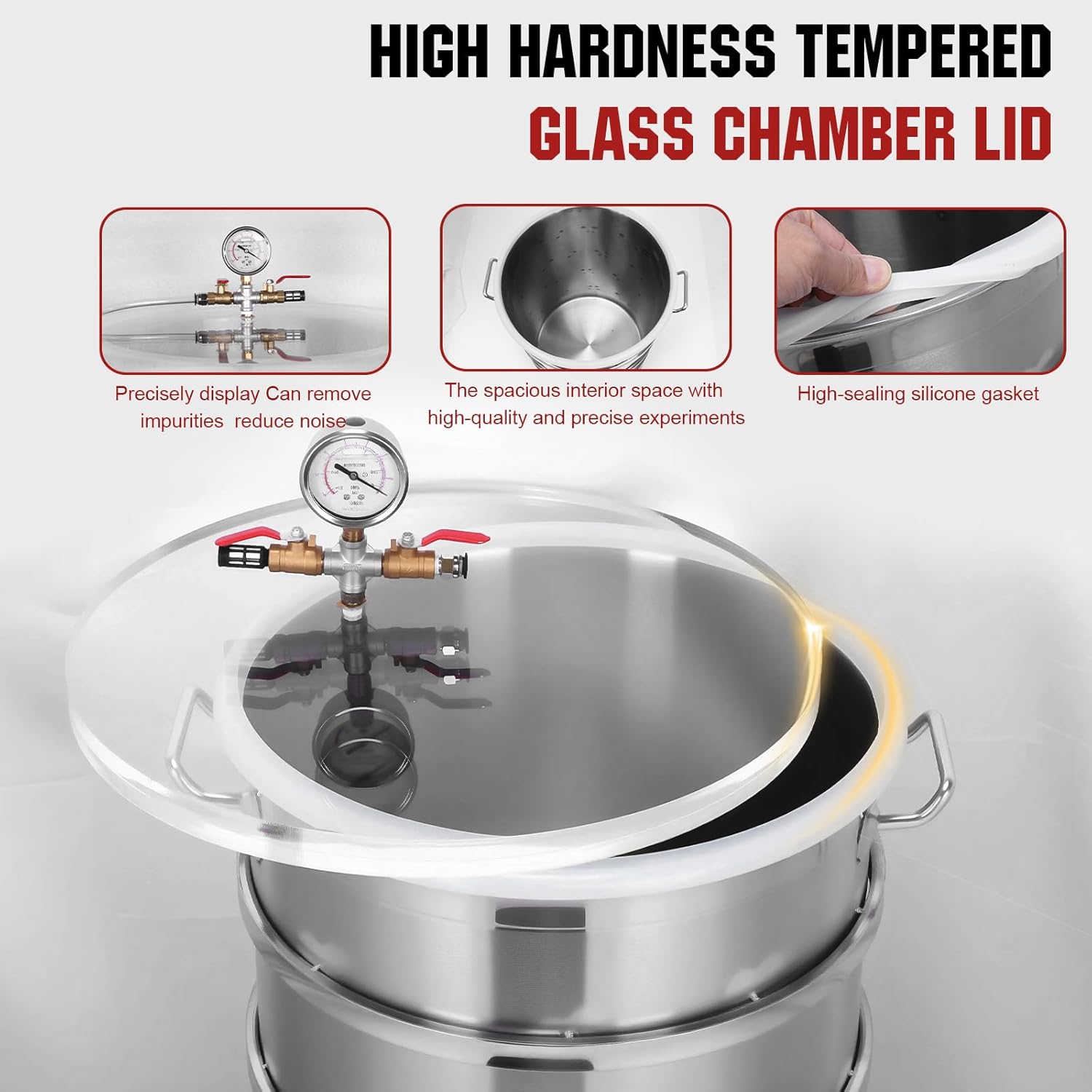 304 Stainless Steel Industrial Vacuum Degassing Barrel with Clear Lid & Viewing Window, Vacuum Chamber (Without Pump) for Silicone, Epoxy & Wood Stabilizing
