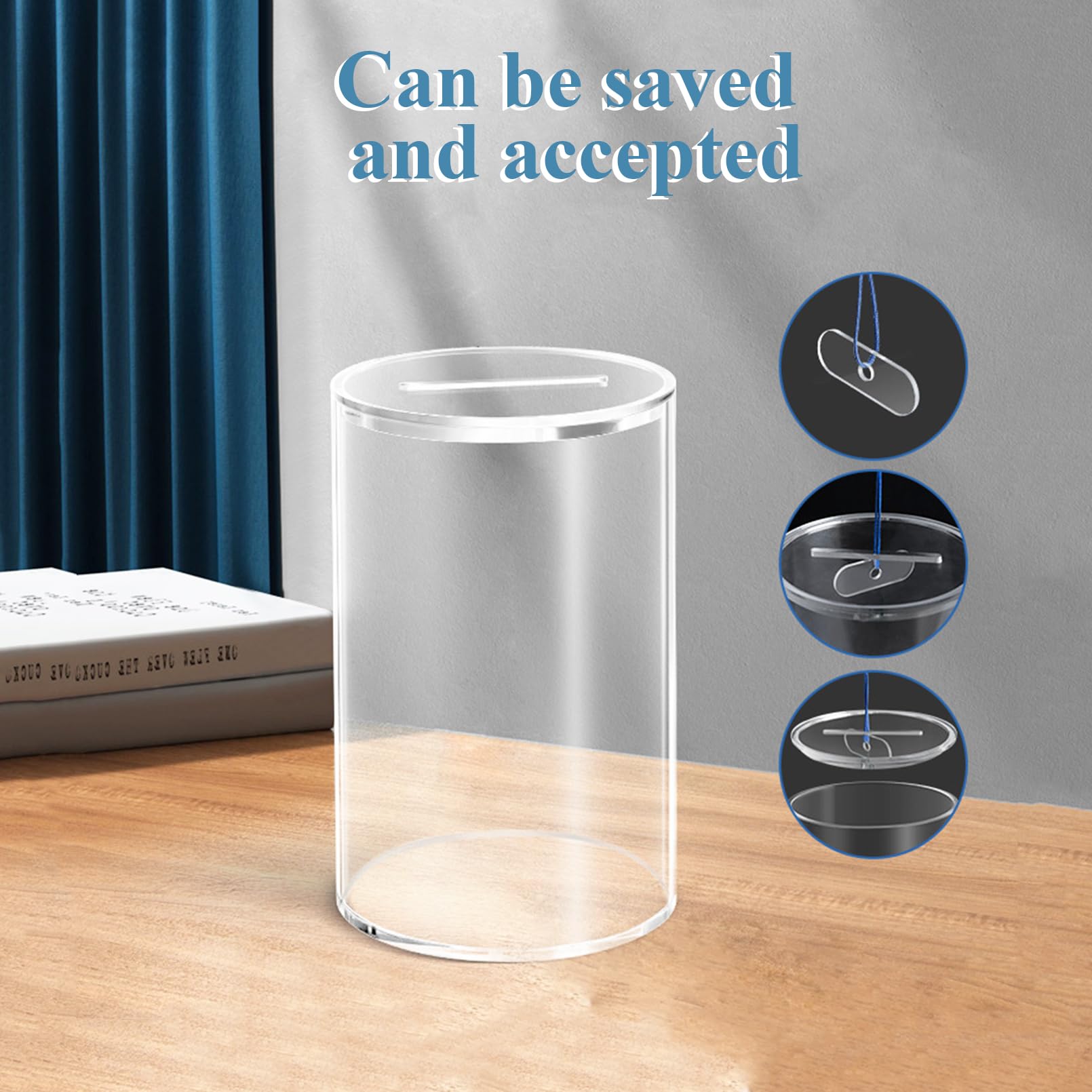 Small Clear Acrylic Money Box 2.75”× 2.75”× 4.52” Transparent See Through Money Saving Box Piggy Bank for Adults Kids - Image 3
